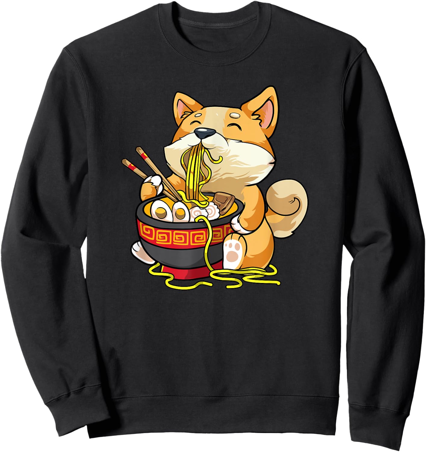 Corgi-Dog Eating Bowl of Ramen Pho Noodle Soup Japan Kawaii Sweatshirt - Sweatshirt | Black