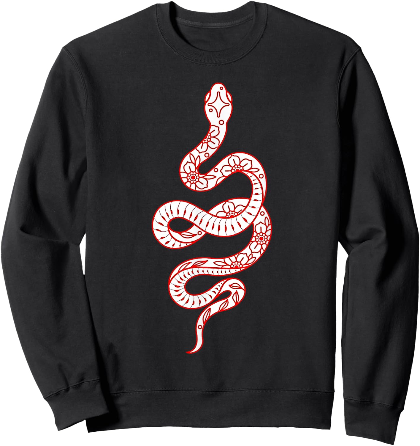 Red Snake Serpent x Flowers Minimal Sweatshirt - Sweatshirt | Black