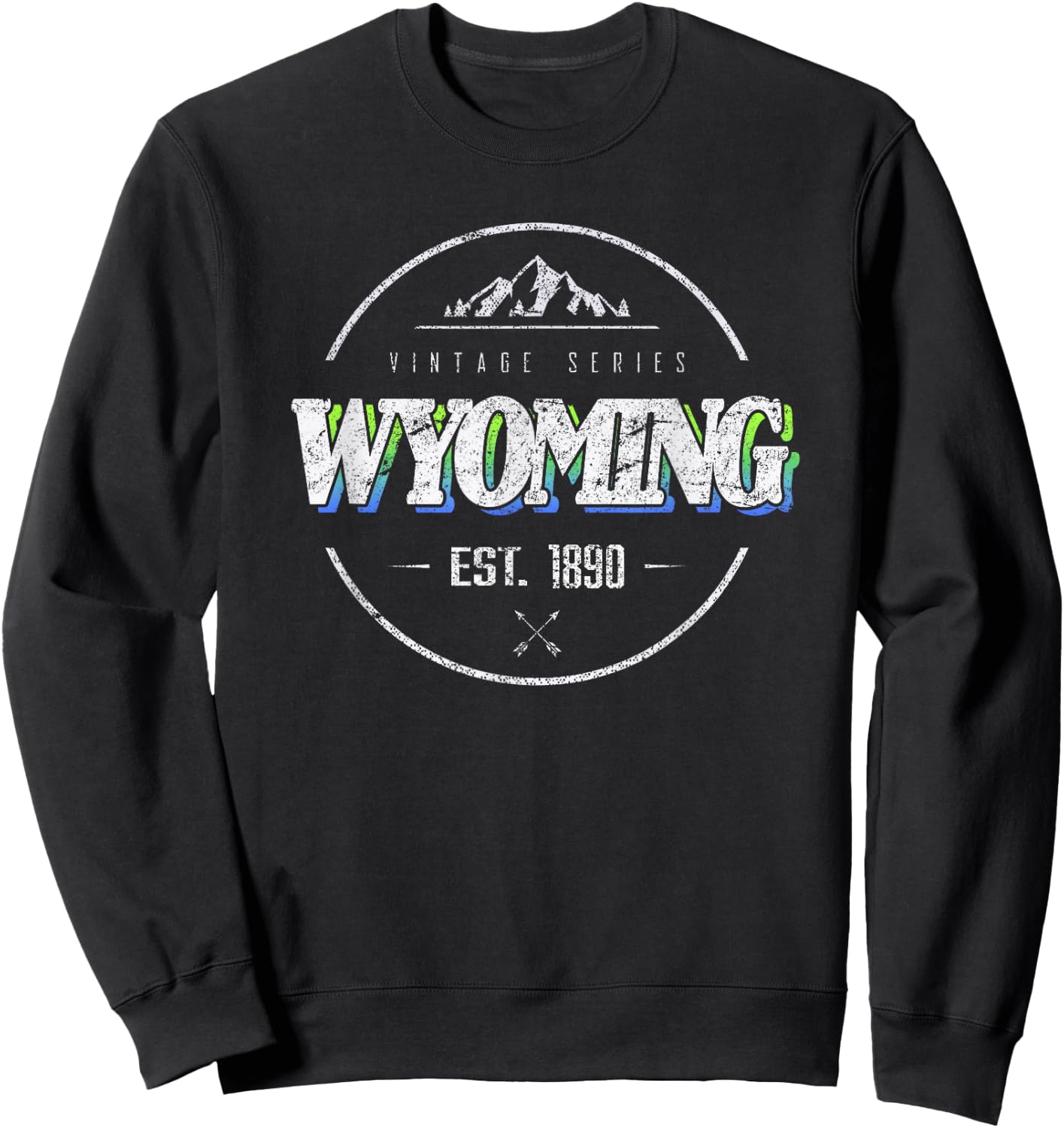 Wyoming Retro Vintage Mountain Outdoors State Graphic Sweatshirt - Sweatshirt | Black