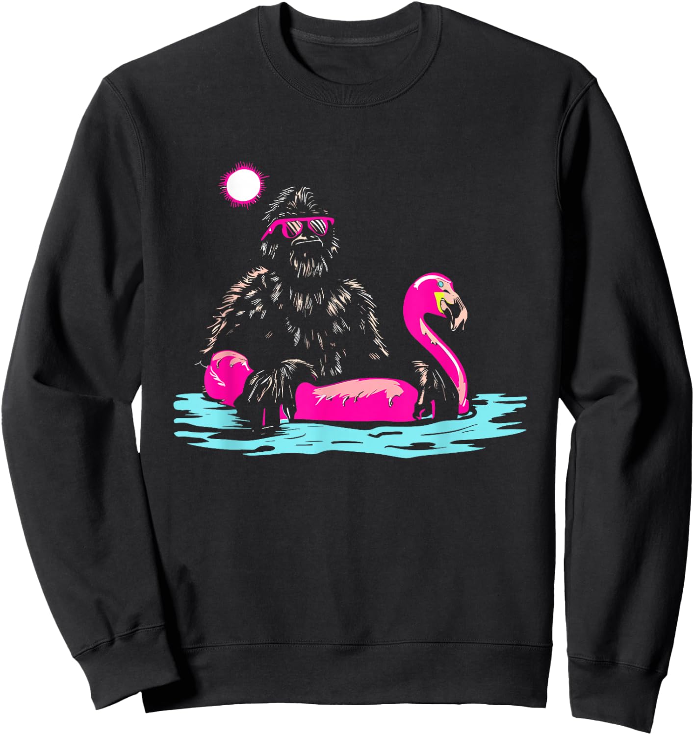 Bigfoot Pool Party Flamingo - Funny Sasquatch Pink Float Sweatshirt - Sweatshirt | Black