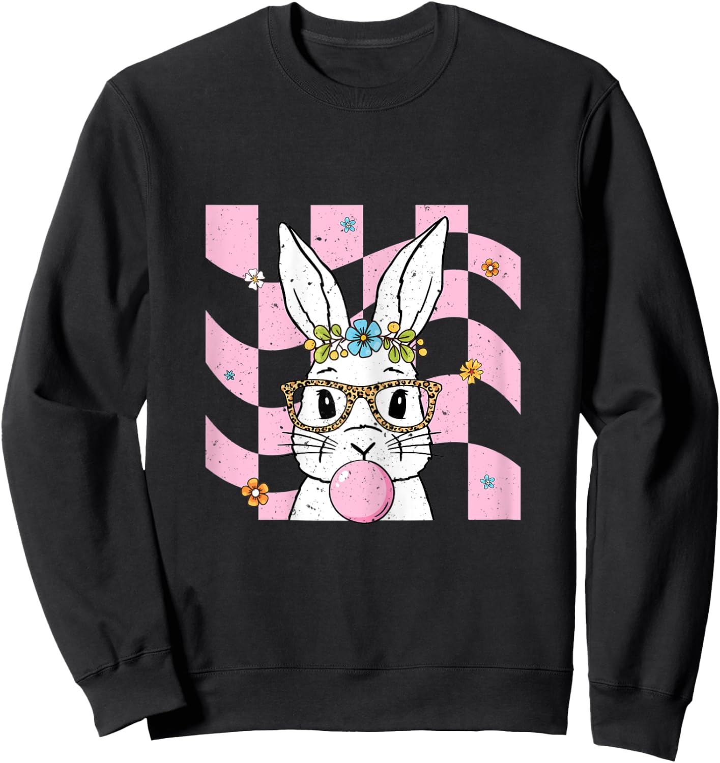 Easter Bunny with Leopard Glasses Rabbit Easter Day Sweatshirt - Sweatshirt | Black