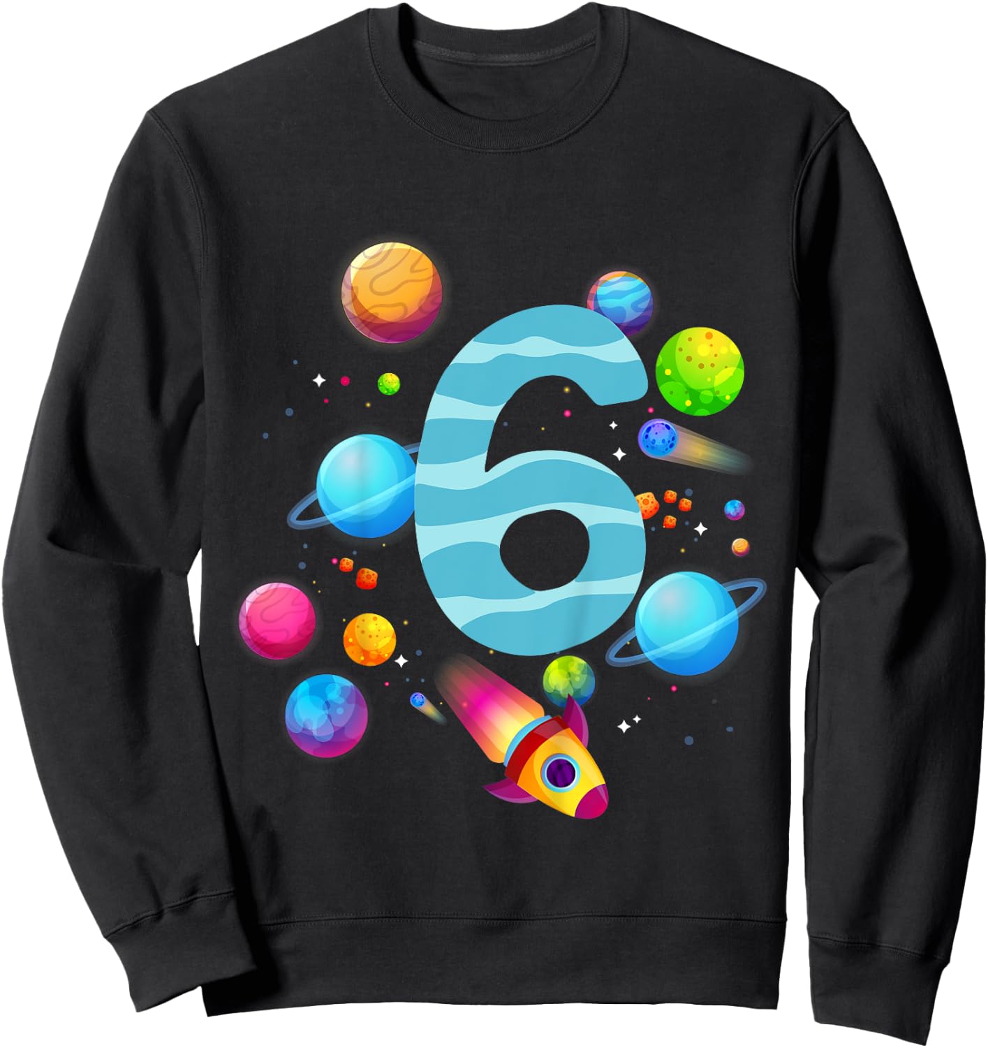 Kids 6th Birthday Boys 6 Years Planets Space Birthday , black Sweatshirt - Sweatshirt | Black