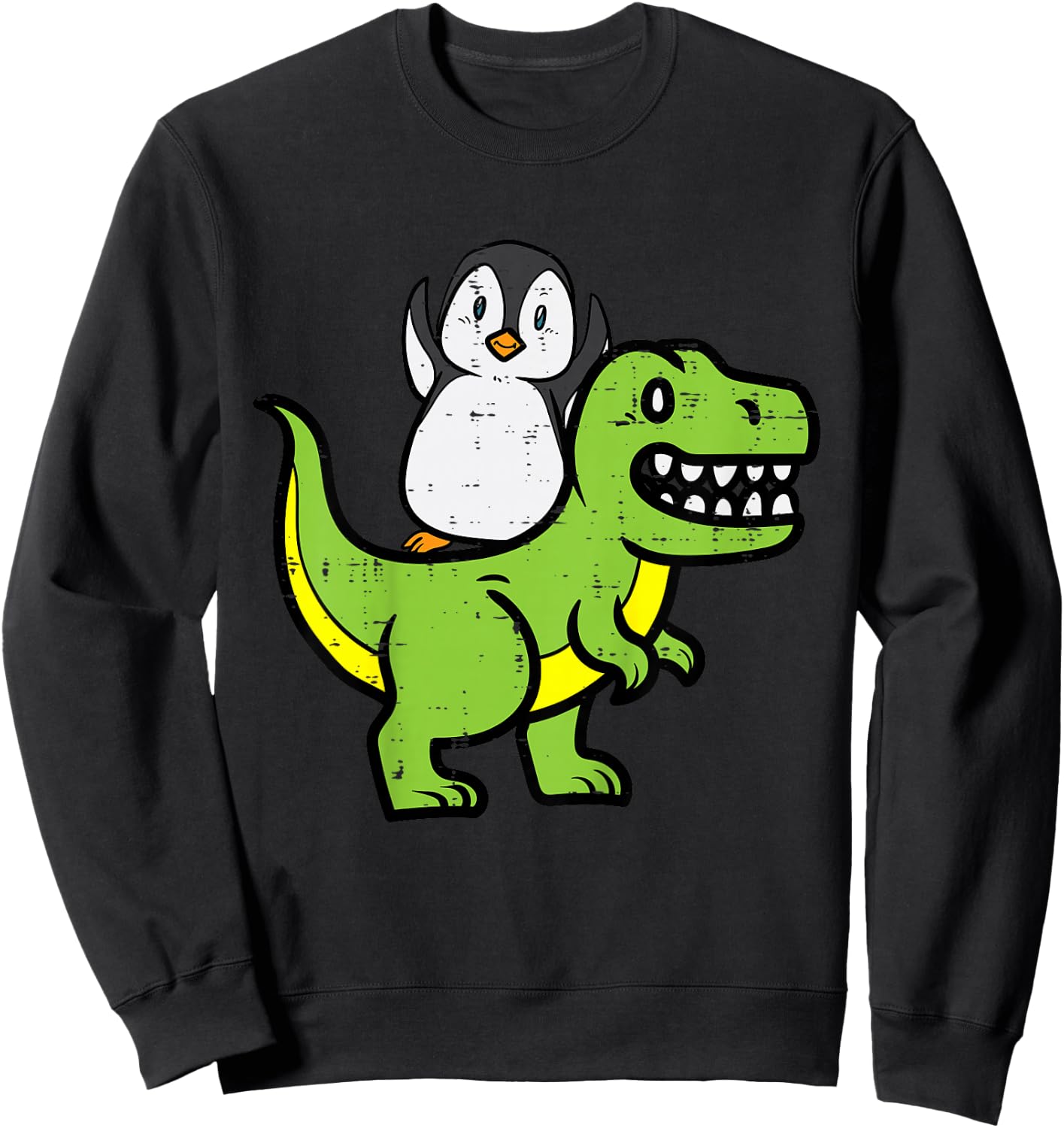 Kids Penguin Riding Dinosaur Trex Cute Boys Kids Toddler Youth Sweatshirt - Sweatshirt | Black