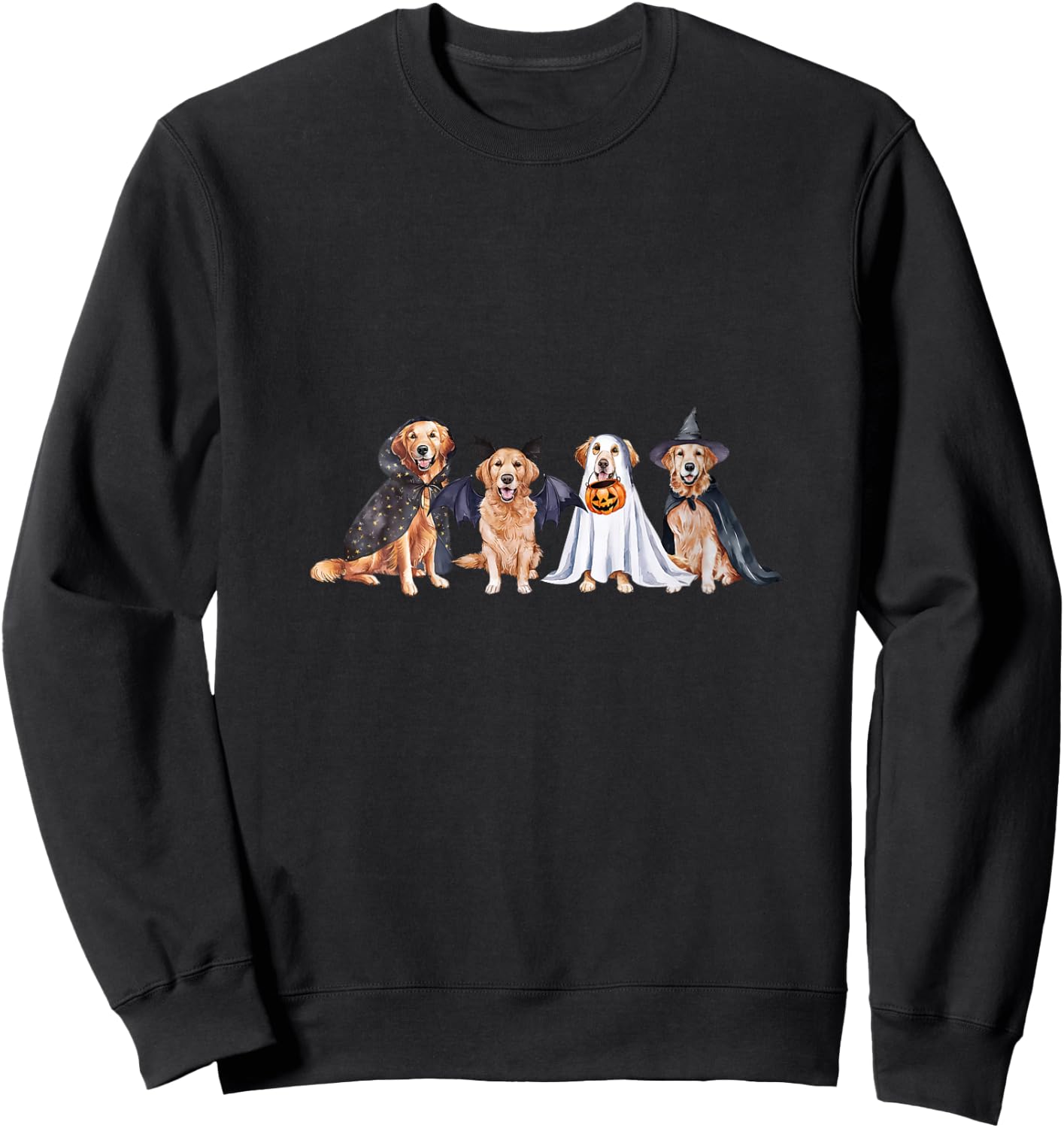 Golden Retriever Ghost Dog Halloween Golden Retriever Witch V-Neck Sweatshirt - Sweatshirt | Black