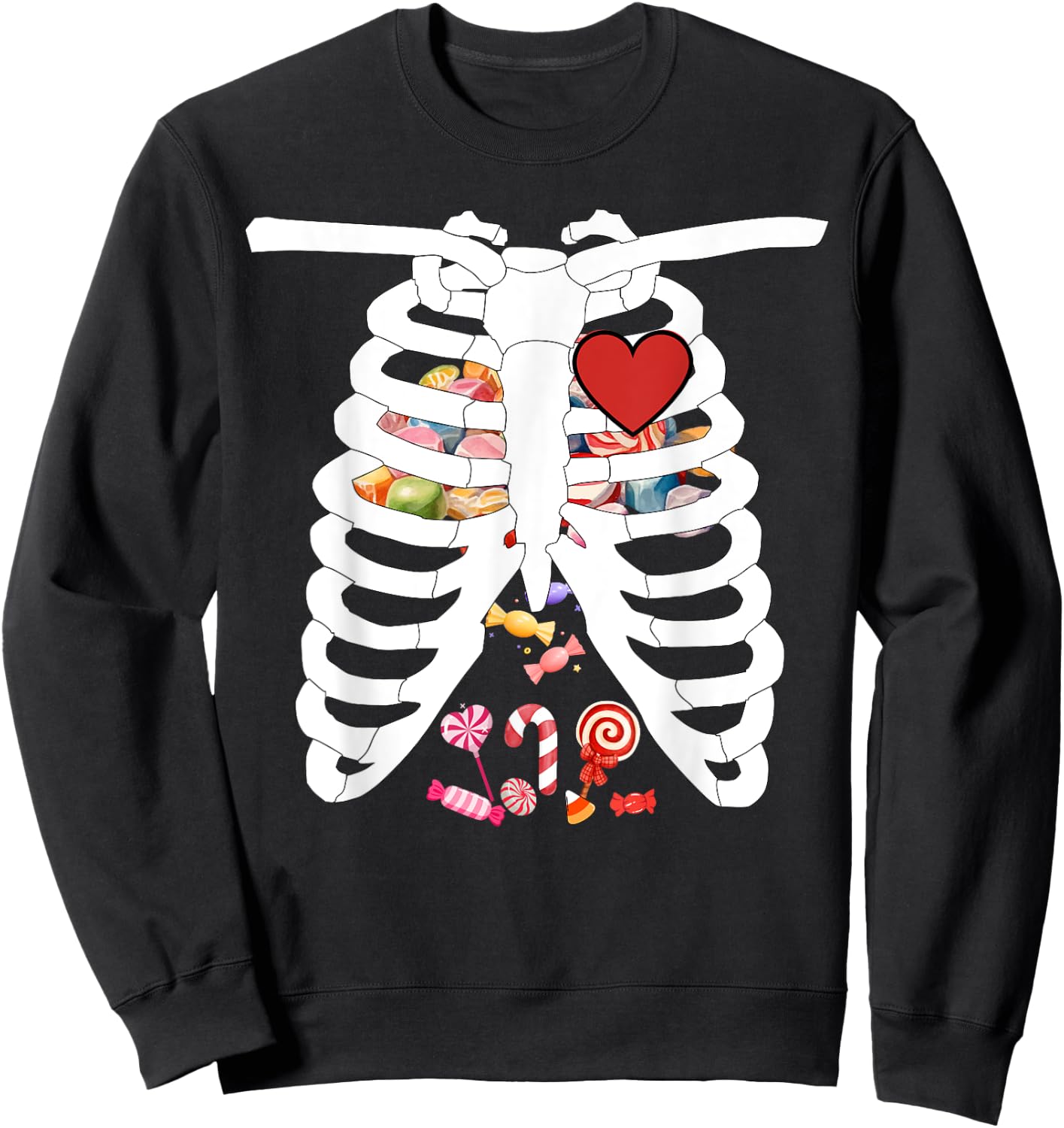 Skeleton Rib Cage X-ray Candy Funny Halloween Costume Kids Sweatshirt - Sweatshirt | Black