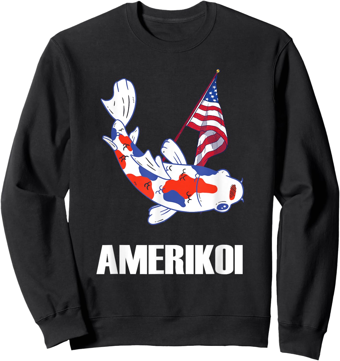 Patriotic American Flag Koi Fish 4th Of July American Sweatshirt - Sweatshirt | Black
