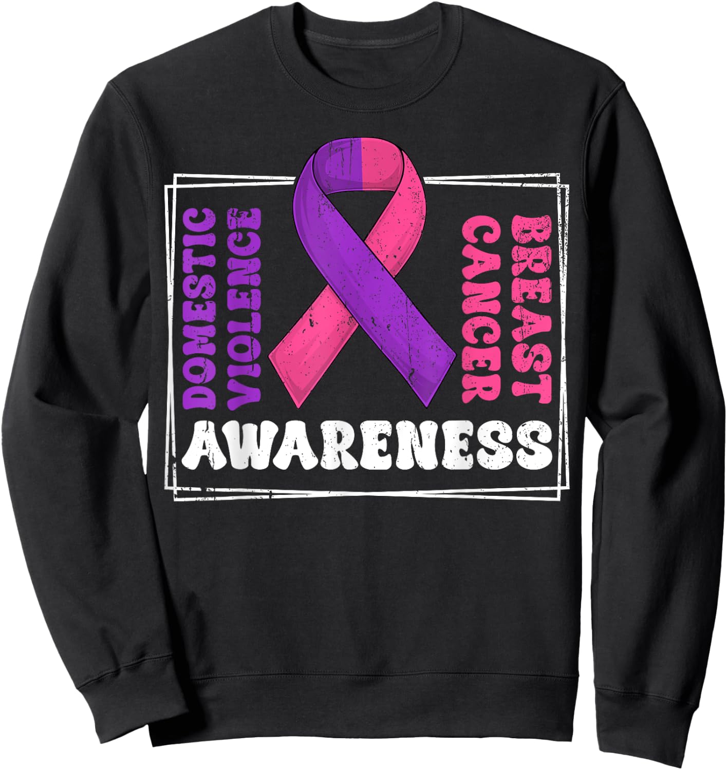 Groovy Domestic Violence And Breast Cancer Awareness Month Sweatshirt - Sweatshirt | Black