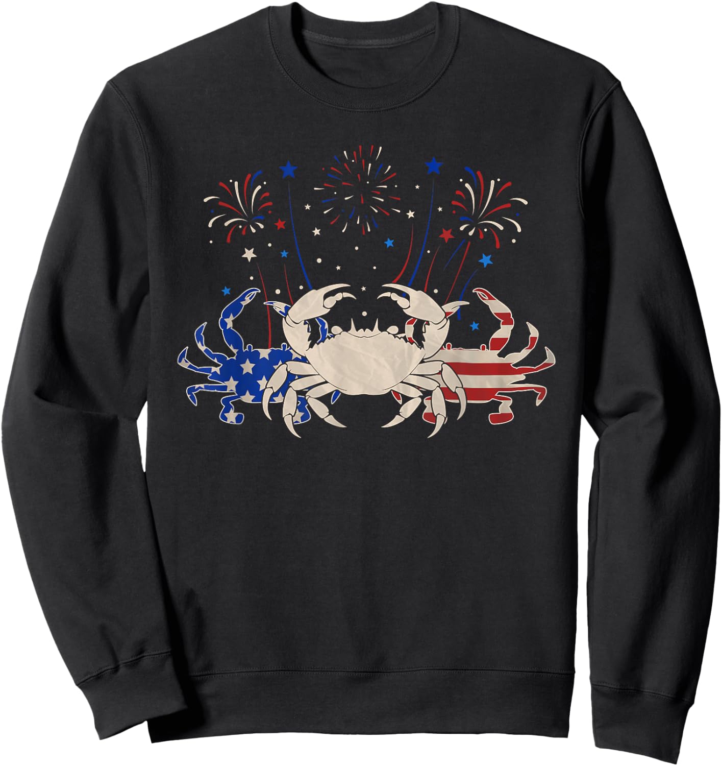 Three Crab 4th of July Patriotic American Flag Sweatshirt - Sweatshirt | Black