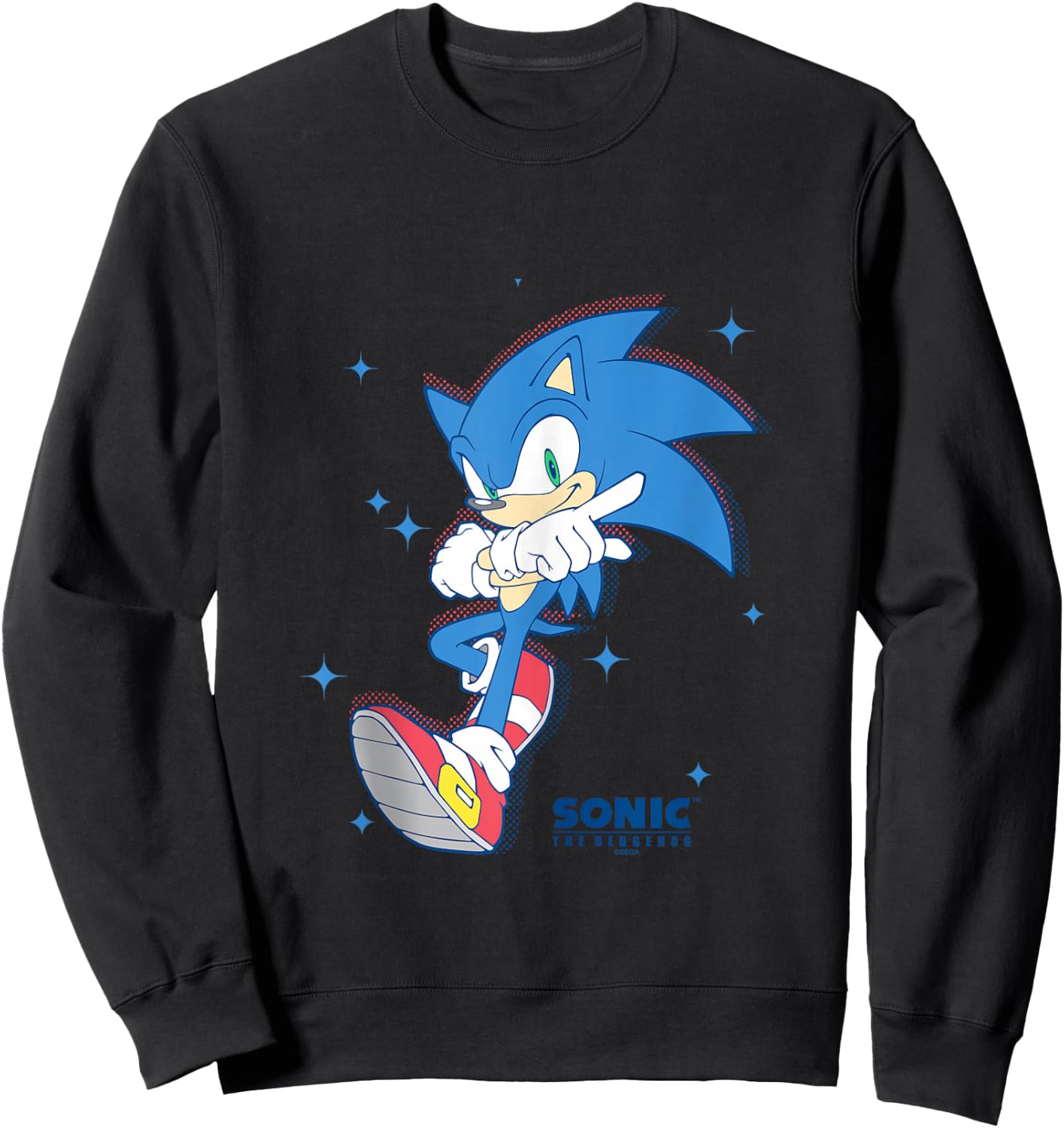 Sonic The Hedgehog Sonic Pointing Stance Star Background Sweatshirt - Sweatshirt | Black