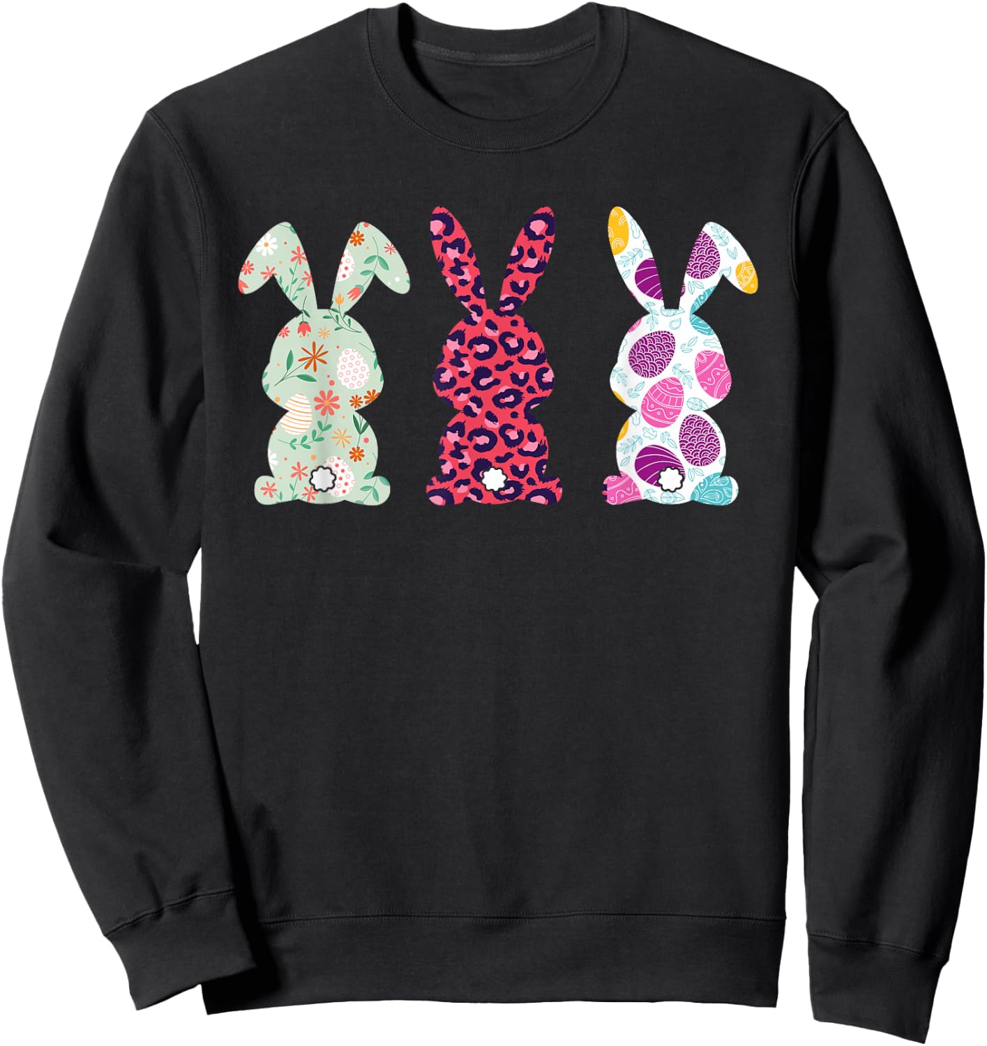 Cute Pink Leopard Eggs Flower Happy Easter Bunny Rabbit Sweatshirt - Sweatshirt | Black