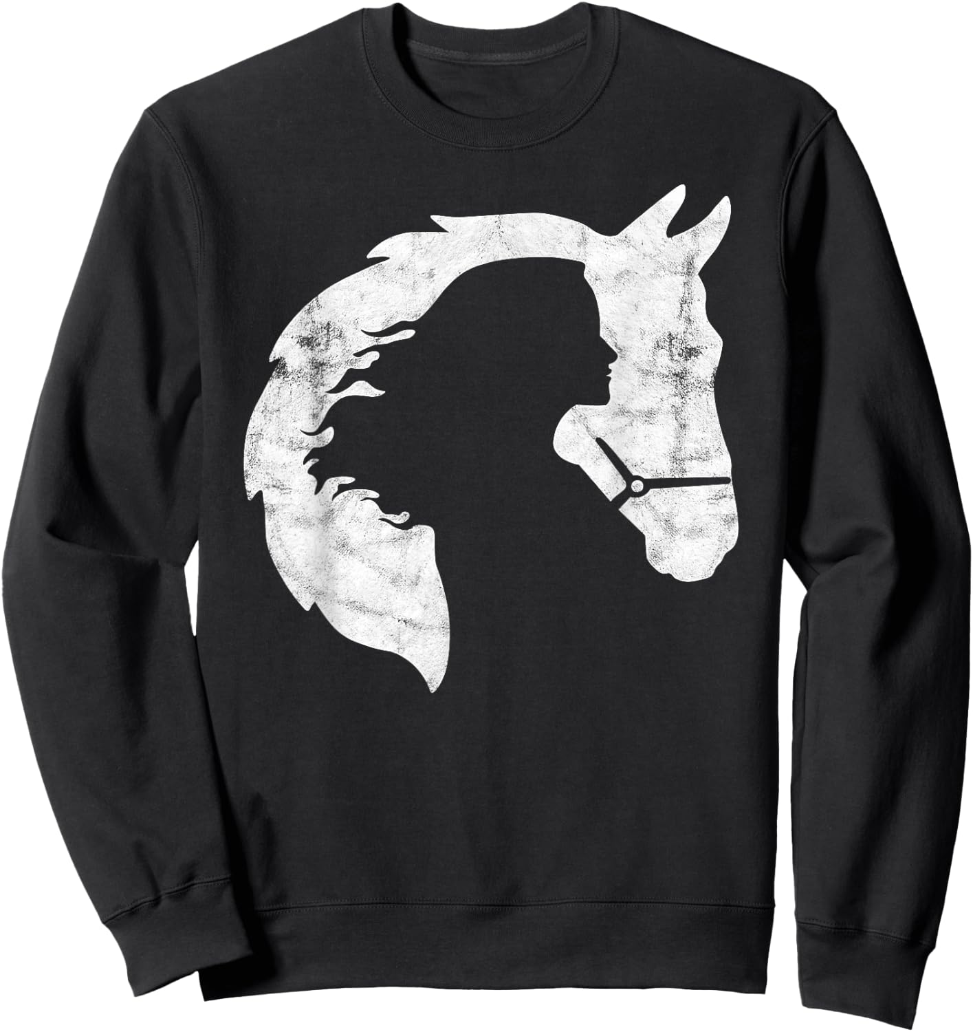Retro Horse Young Woman With Horse Love Horse Silhouette Sweatshirt - Sweatshirt | Black