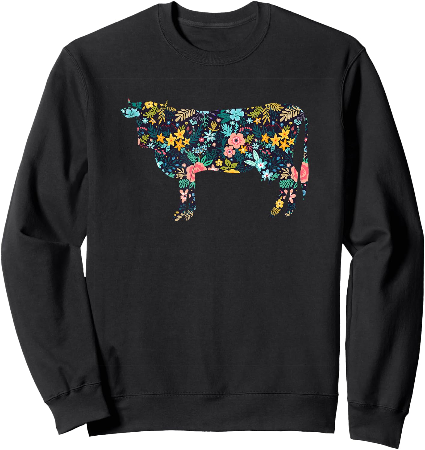 Floral Cow Silhouette Girls Cow Farm Animal Sweatshirt - Sweatshirt | Black