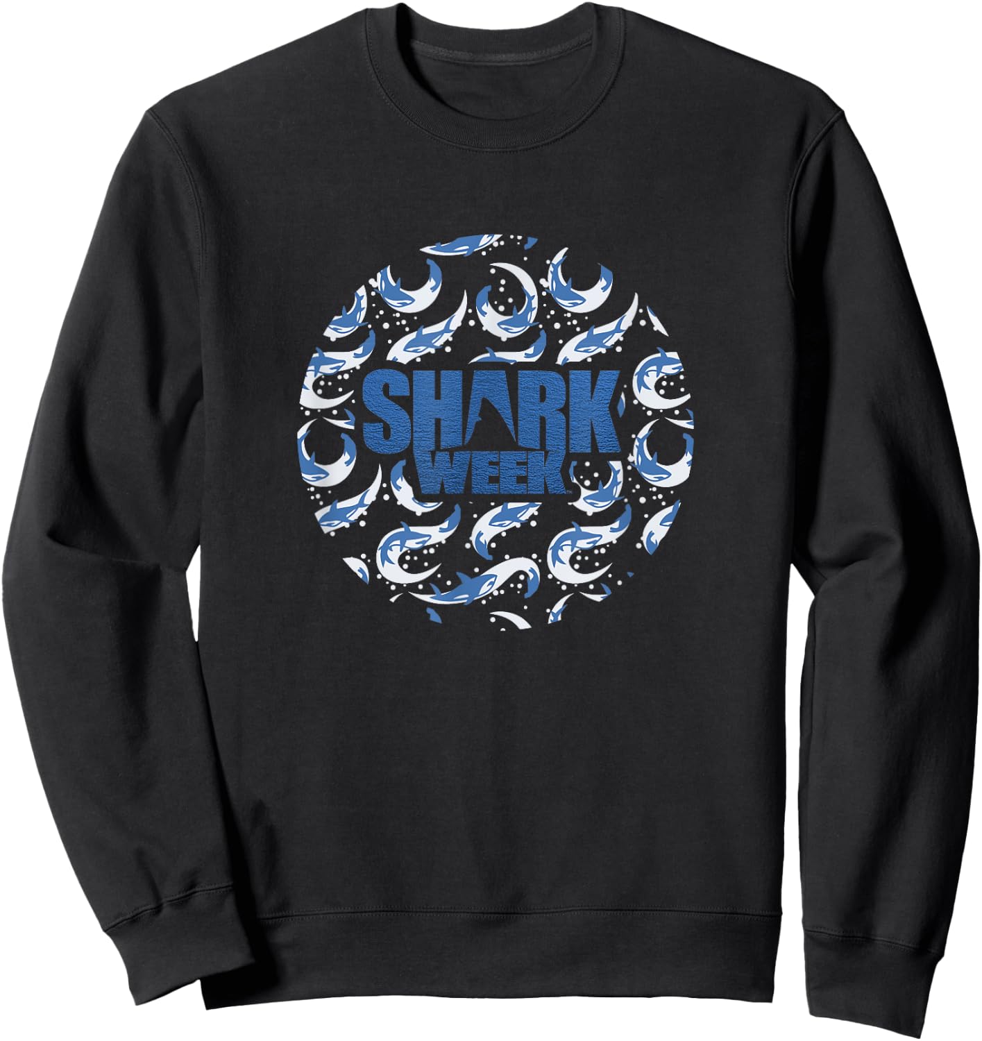 Shark Week Great White In Pursuit Pattern Vintage Logo Sweatshirt - Sweatshirt | Black
