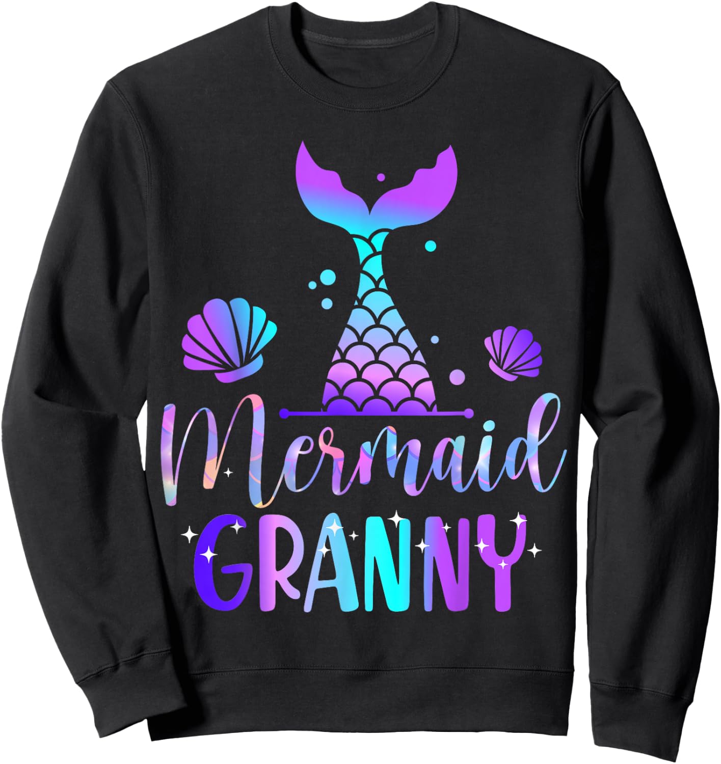 Mermaid Granny of The Birthday Mermaid Birthday Crew Family Sweatshirt - Sweatshirt | Black