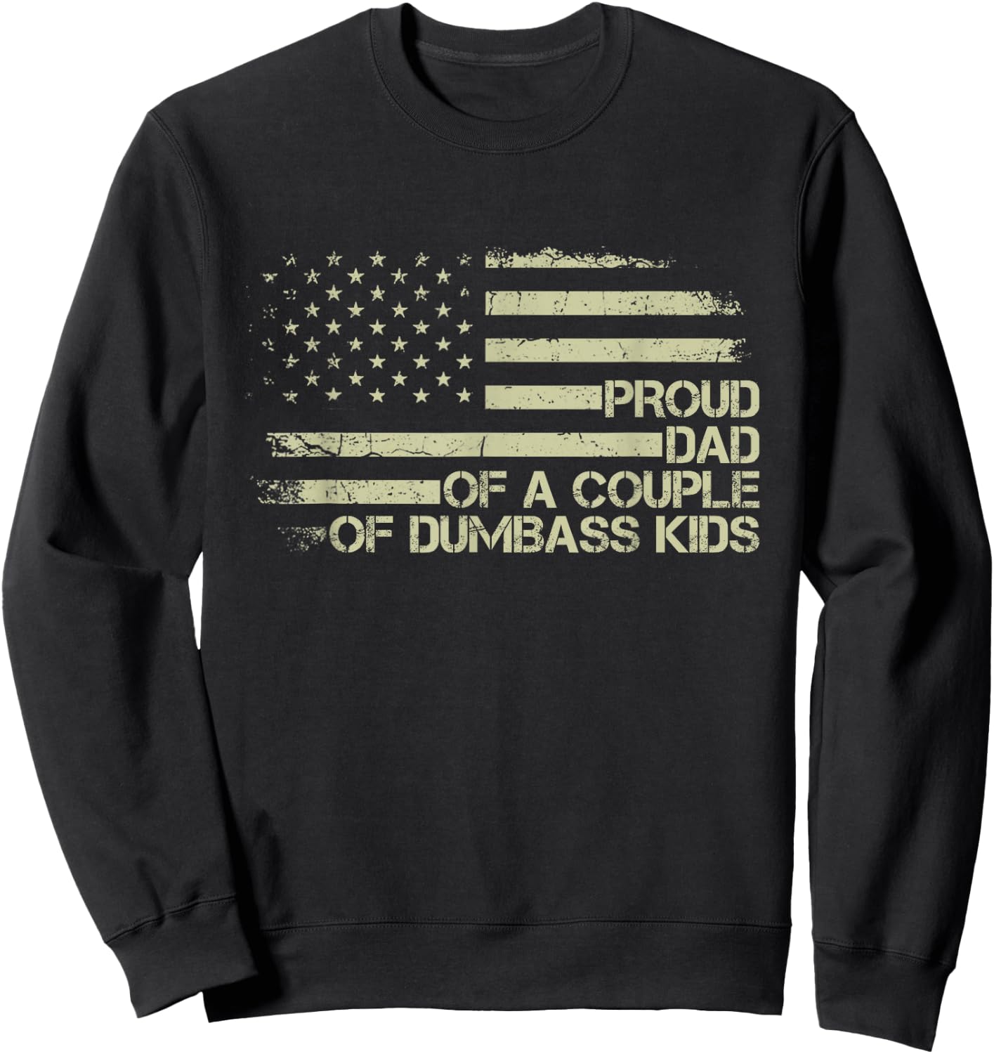 Proud Dad of a Couple of Dumbass Kids American Flag Funny Sweatshirt - Sweatshirt | Black