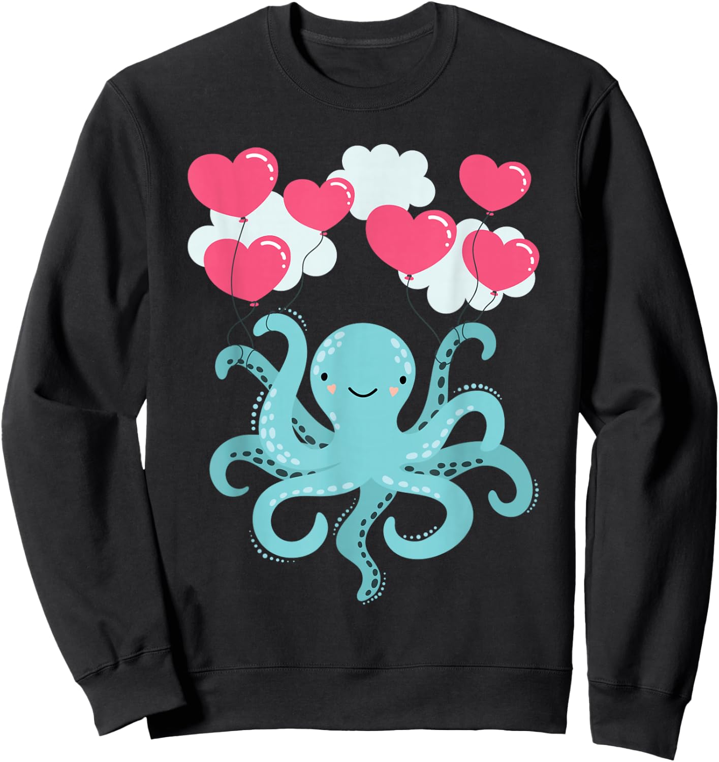 Cute Octopuses Balloon Hearts - Valentines Sea Animal Lover Sweatshirt - Sweatshirt | Black
