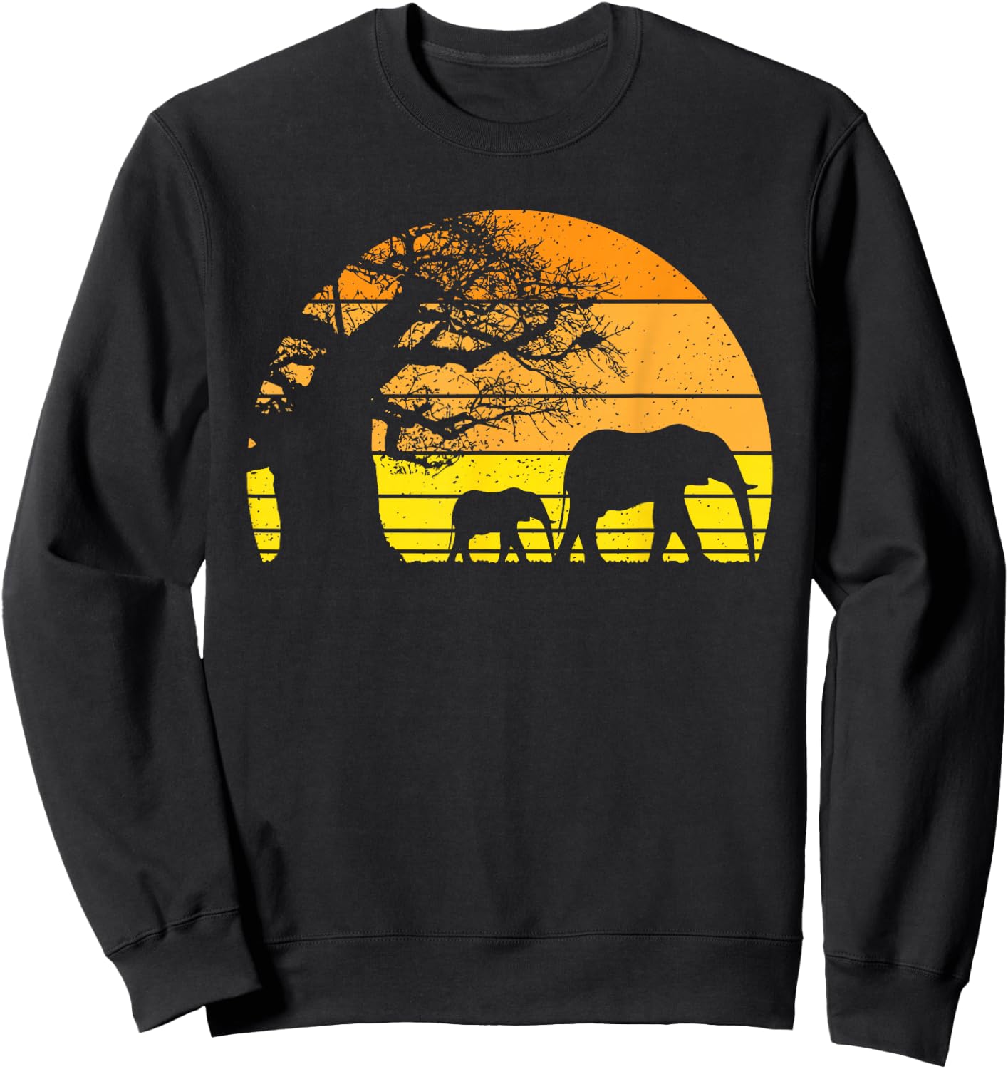 Elephant Safari Vintage Sunset Baobab Africa Flag Sweatshirt - Sweatshirt | Black
