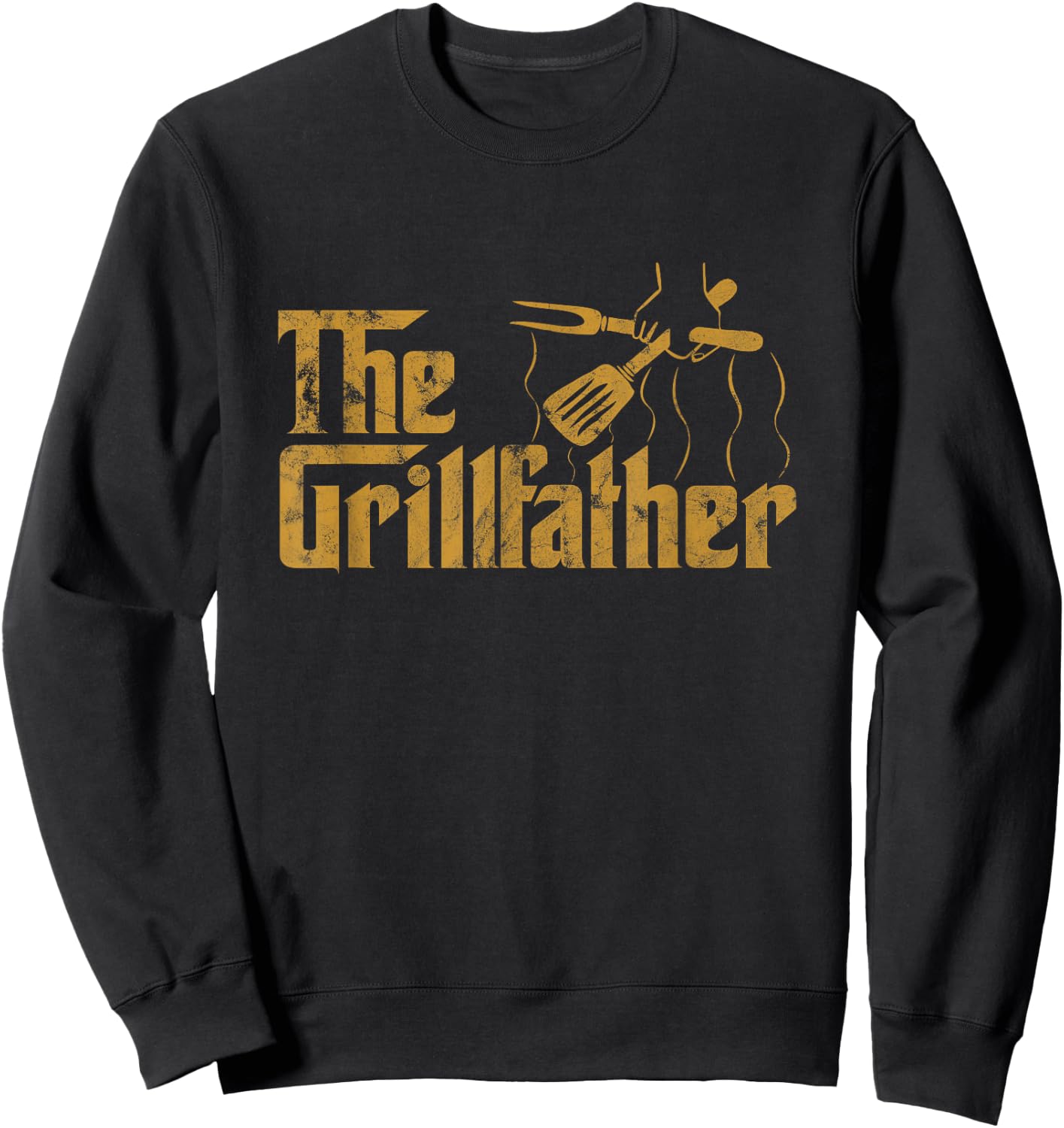 Vintage The Grillfather BBQ Grill & Smoker | Barbecue Chef Sweatshirt - Sweatshirt | Black