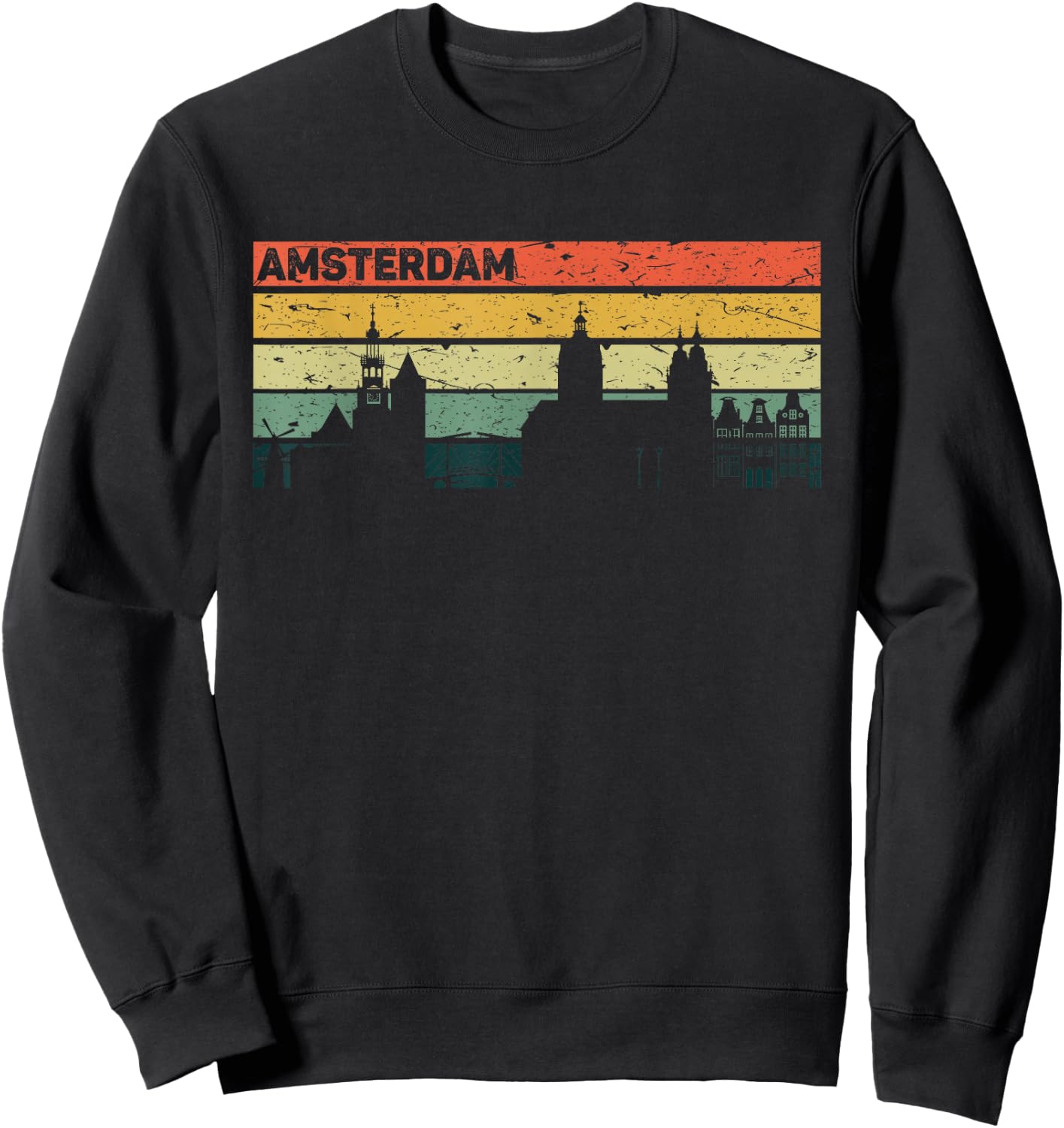 Amsterdam Vintage Skyline Retro City Holland , black, s Sweatshirt - Sweatshirt | Black