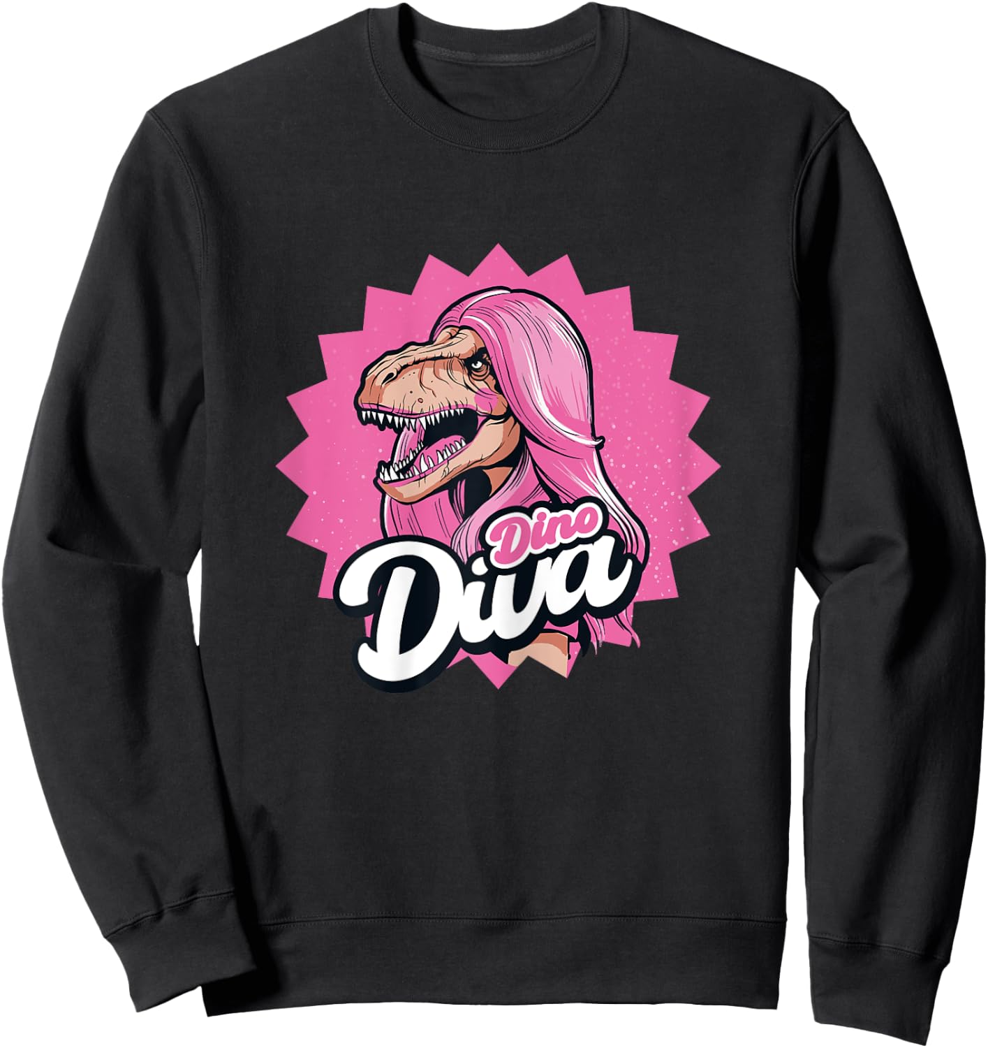 Dino Diva Dinosaur Pink Hair Funny Sweatshirt - Sweatshirt | Black