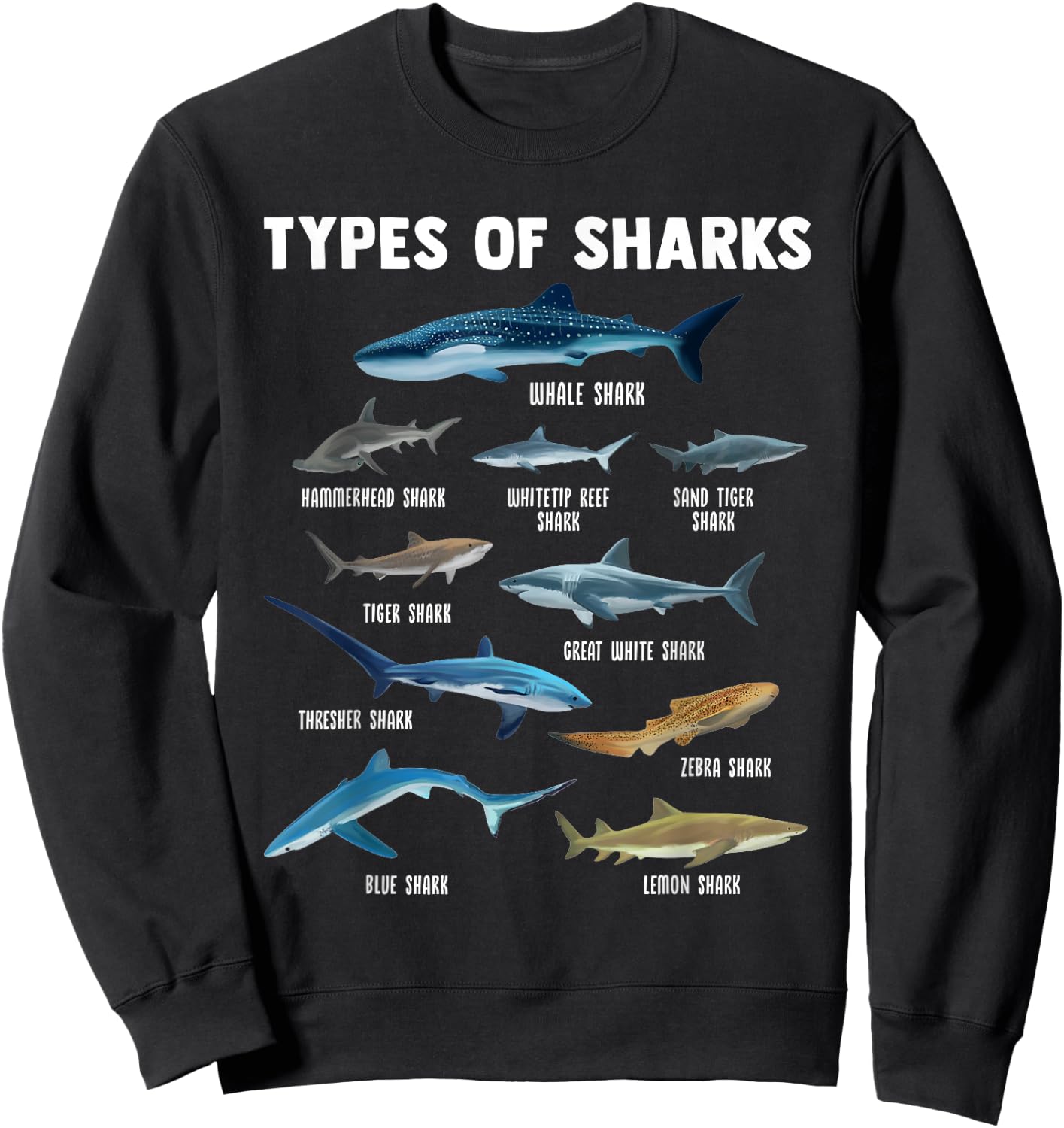 Types of shark shark Sweatshirt - Sweatshirt | Black