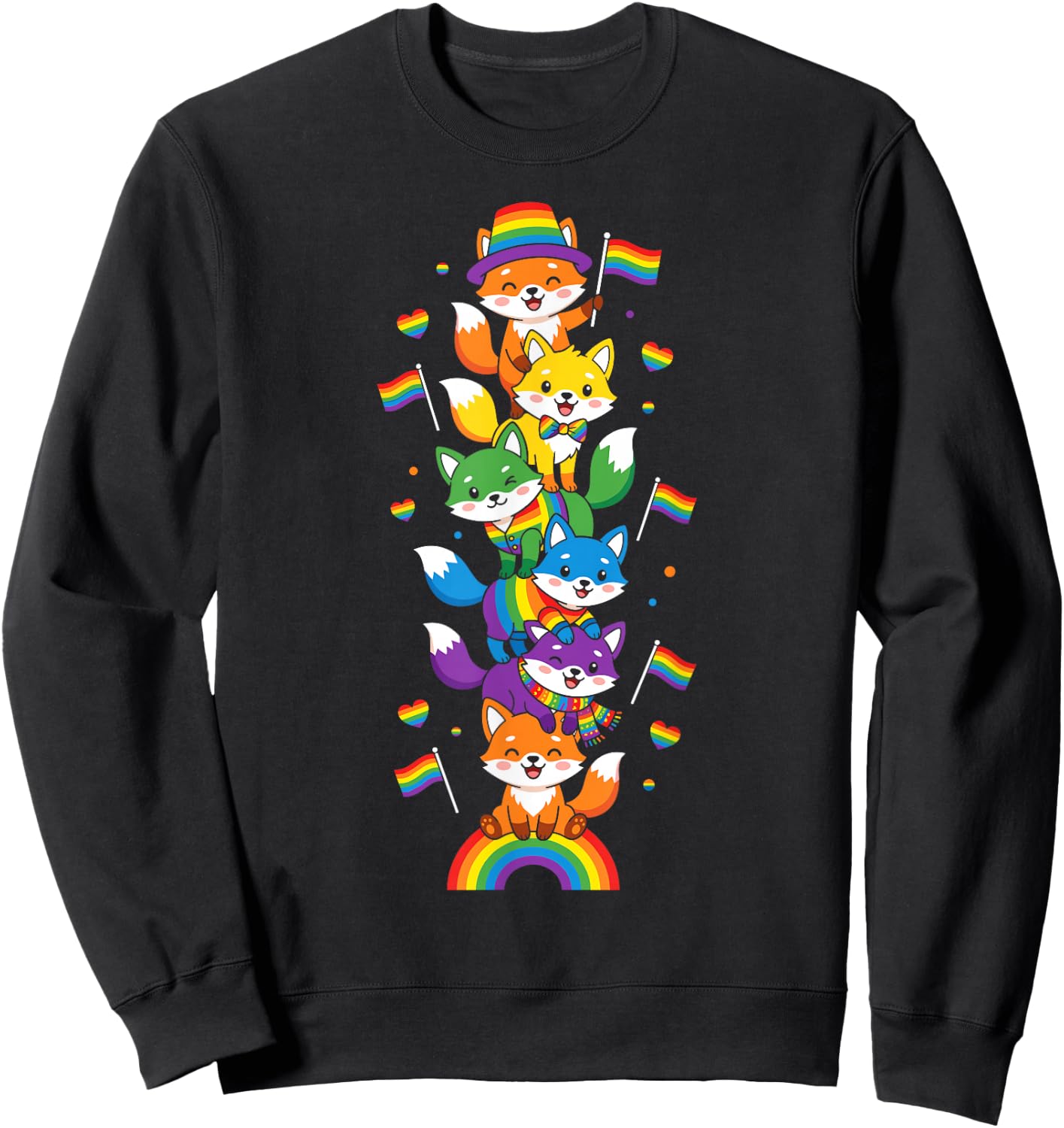 Funny LGBT Fox Rainbow Lesbian Gay Pride Women Men Sweatshirt - Sweatshirt | Black