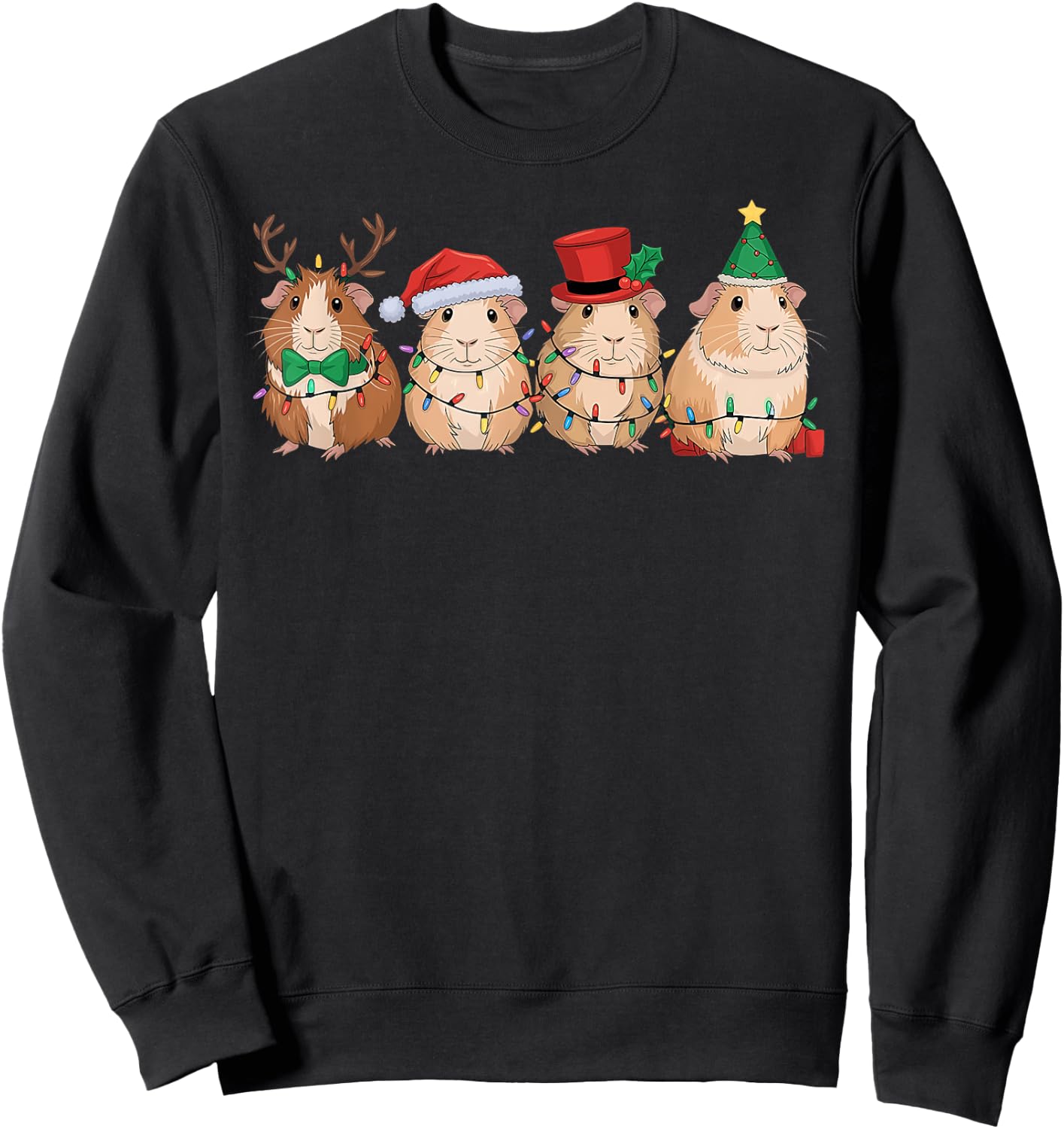 Merry Pigmas Cute Santa Guinea Pig Squad Christmas Lights Sweatshirt - Sweatshirt | Black