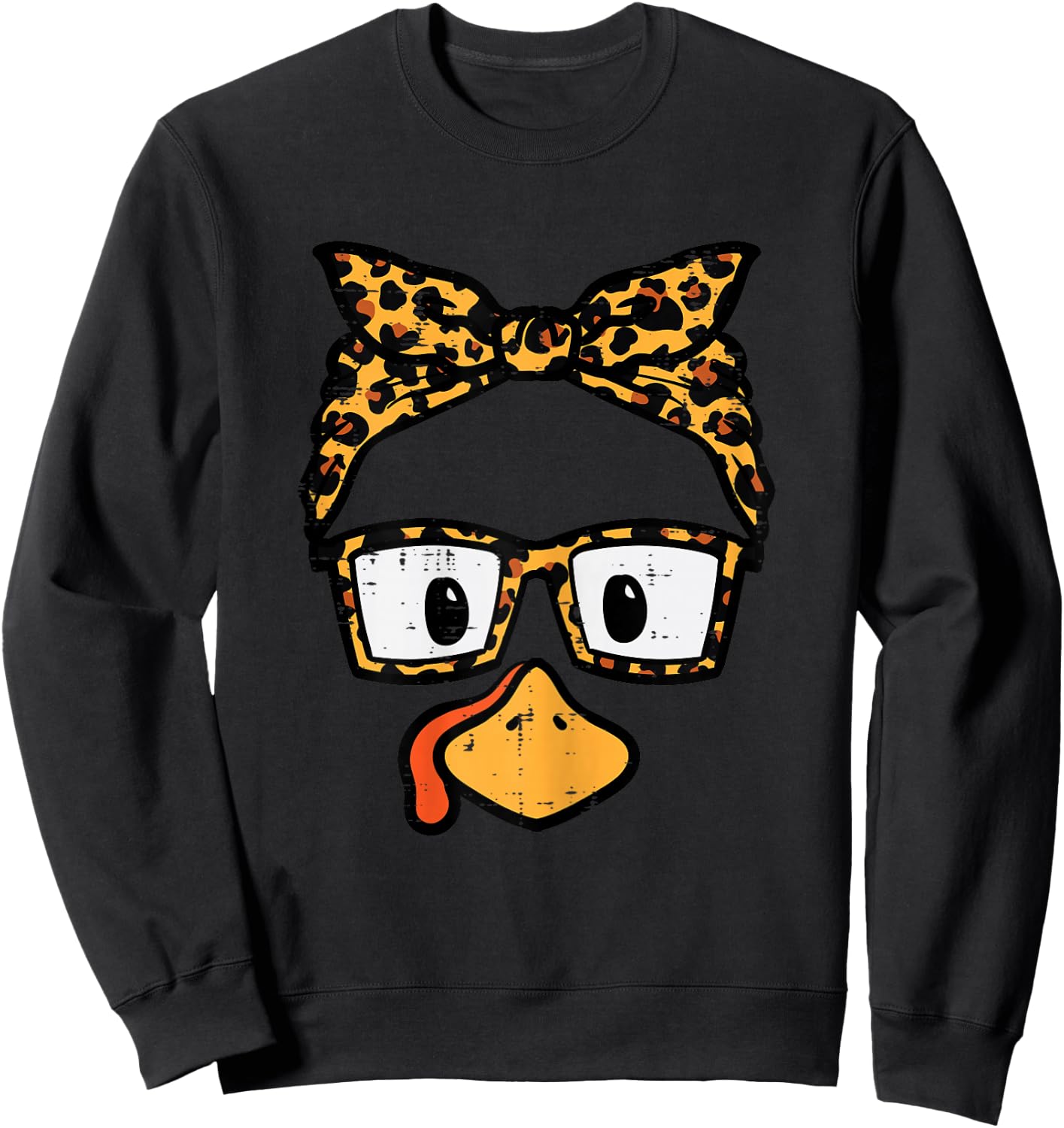 Thanksgiving Turkey Face Leopard Glasses Mom Women Girls Kid Sweatshirt - Sweatshirt | Black