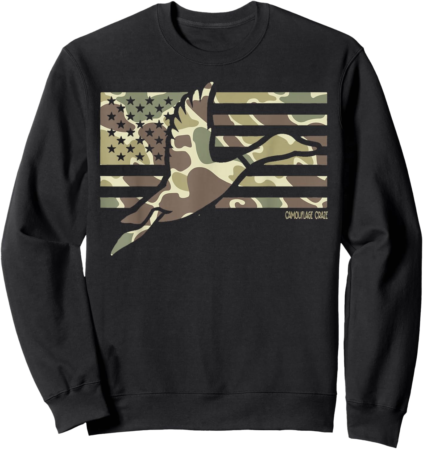 Camo Patriotic Mallard Duck Camouflage Flying Duck Hunting Sweatshirt - Sweatshirt | Black
