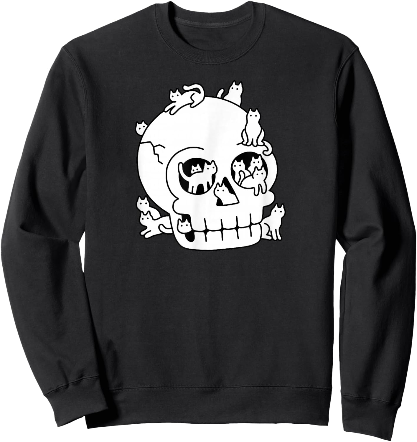 Threadless Obinsun Skull Is Full Of Cats Doodle Graphic Sweatshirt - Sweatshirt | Black