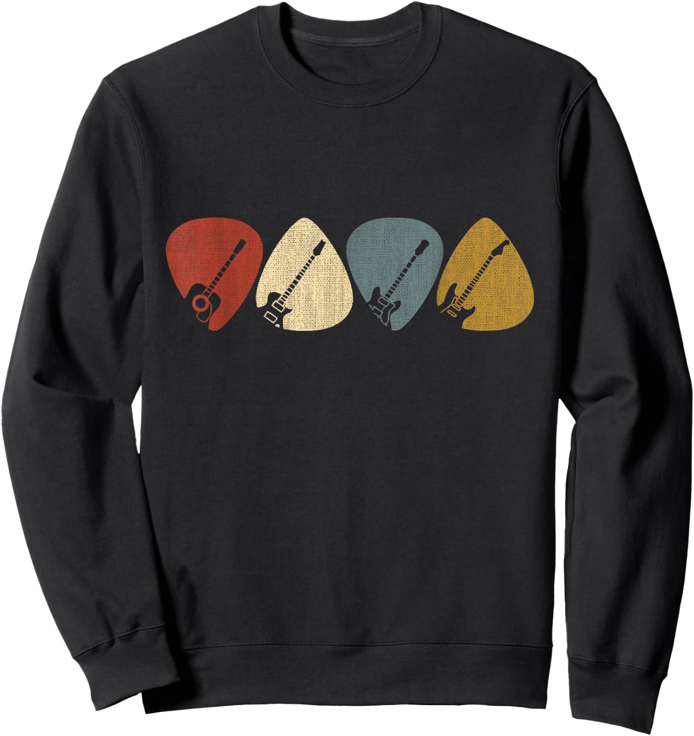 Guitarist, musician Guitar Pick - -Adults - Black - Small - Short Sleeve - Crew Collar - Modern - Retro - Vintage Design Sweatshirt - Sweatshirt | Black