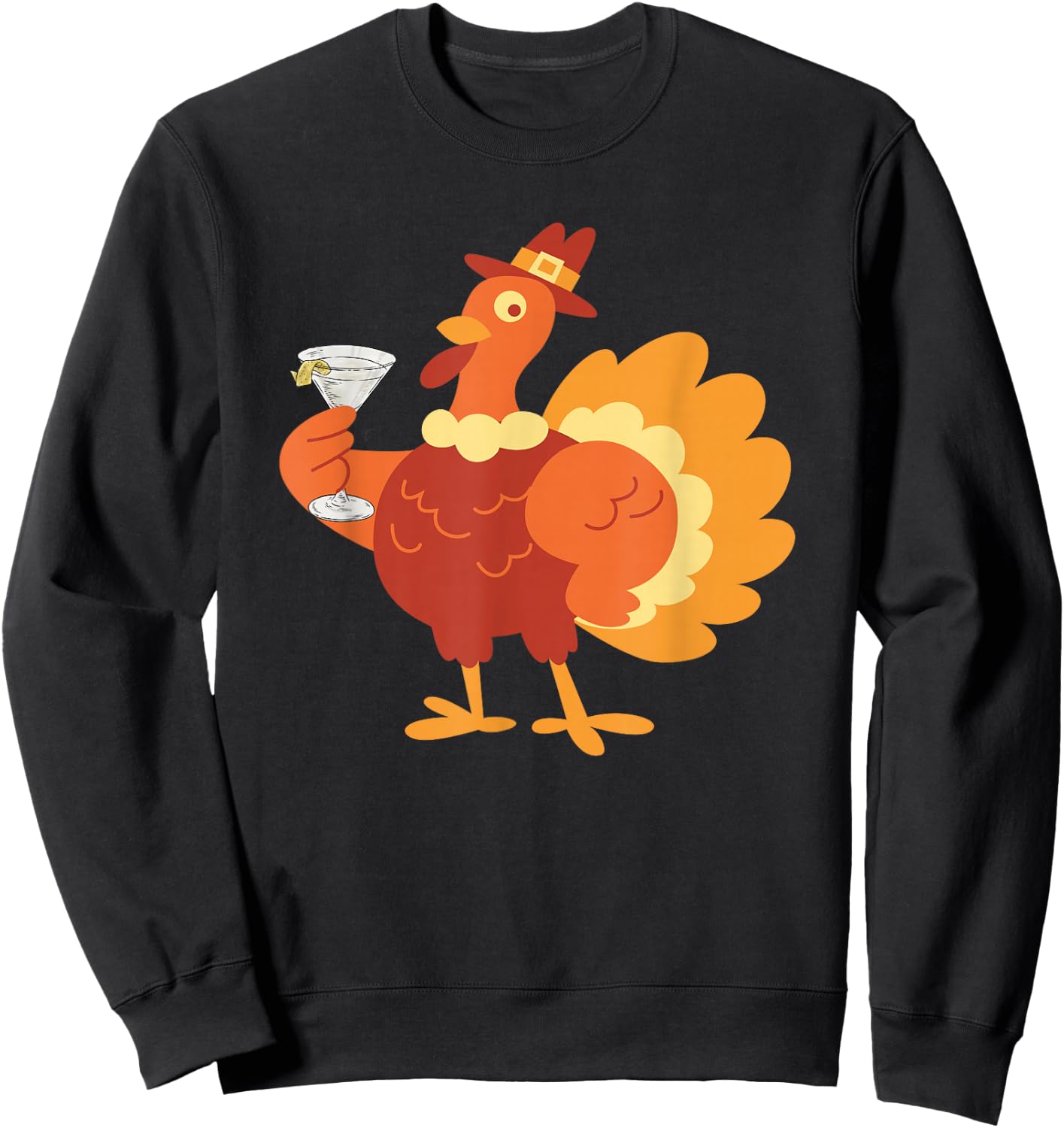 Turkey Drinking Dirty Martini Funny Tini Time Thanksgiving Sweatshirt - Sweatshirt | Black