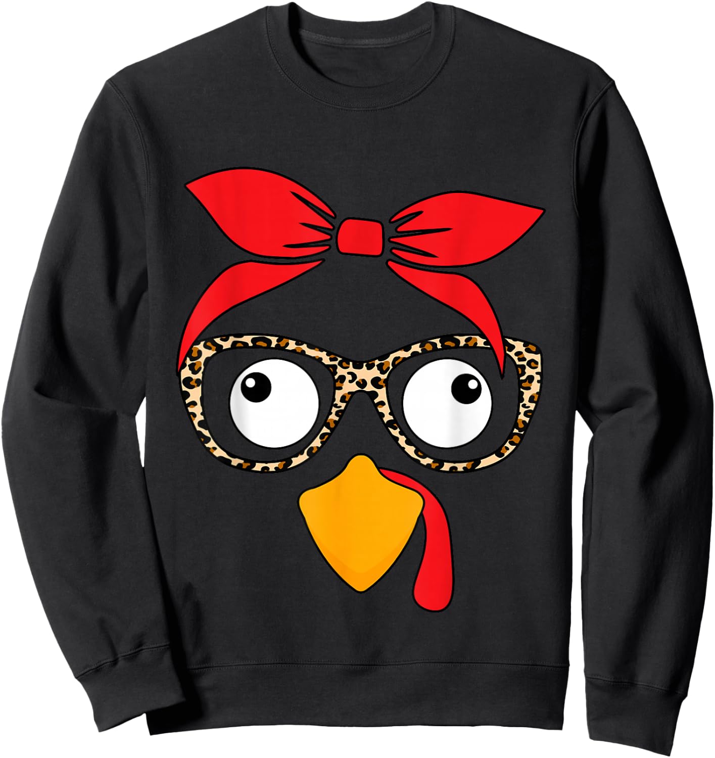Thanksgiving Women Turkey Face Leopard Glasses Autumn Fall Sweatshirt - Sweatshirt | Black