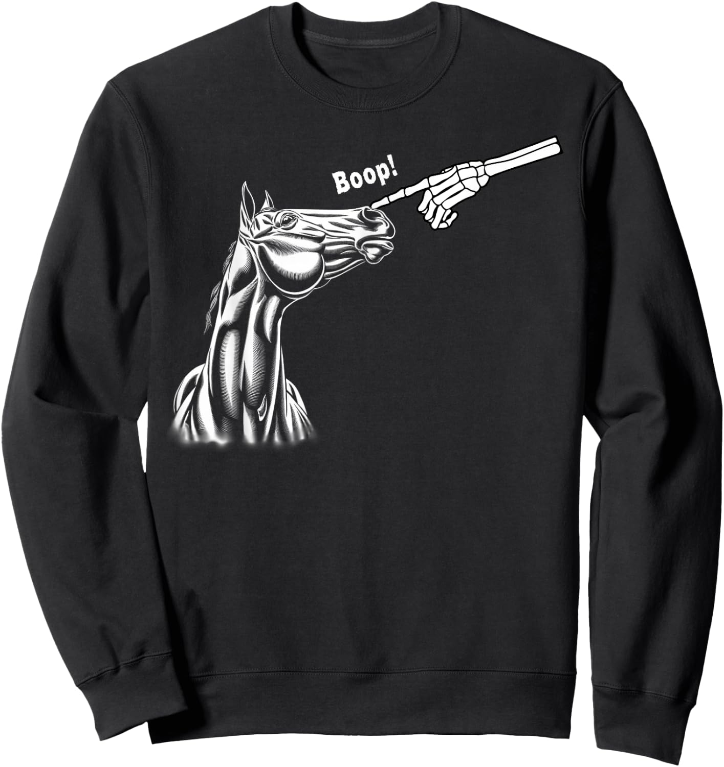 Boop Horse Skeleton Halloween Funny Horse Sweatshirt - Sweatshirt | Black