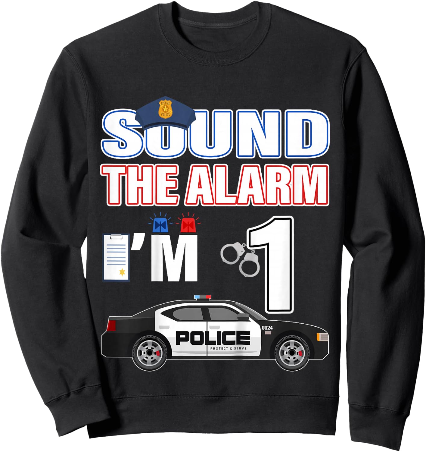 Police Car 1st Birthday Boy 1 year old Cop Policeman Officer Sweatshirt - Sweatshirt | Black
