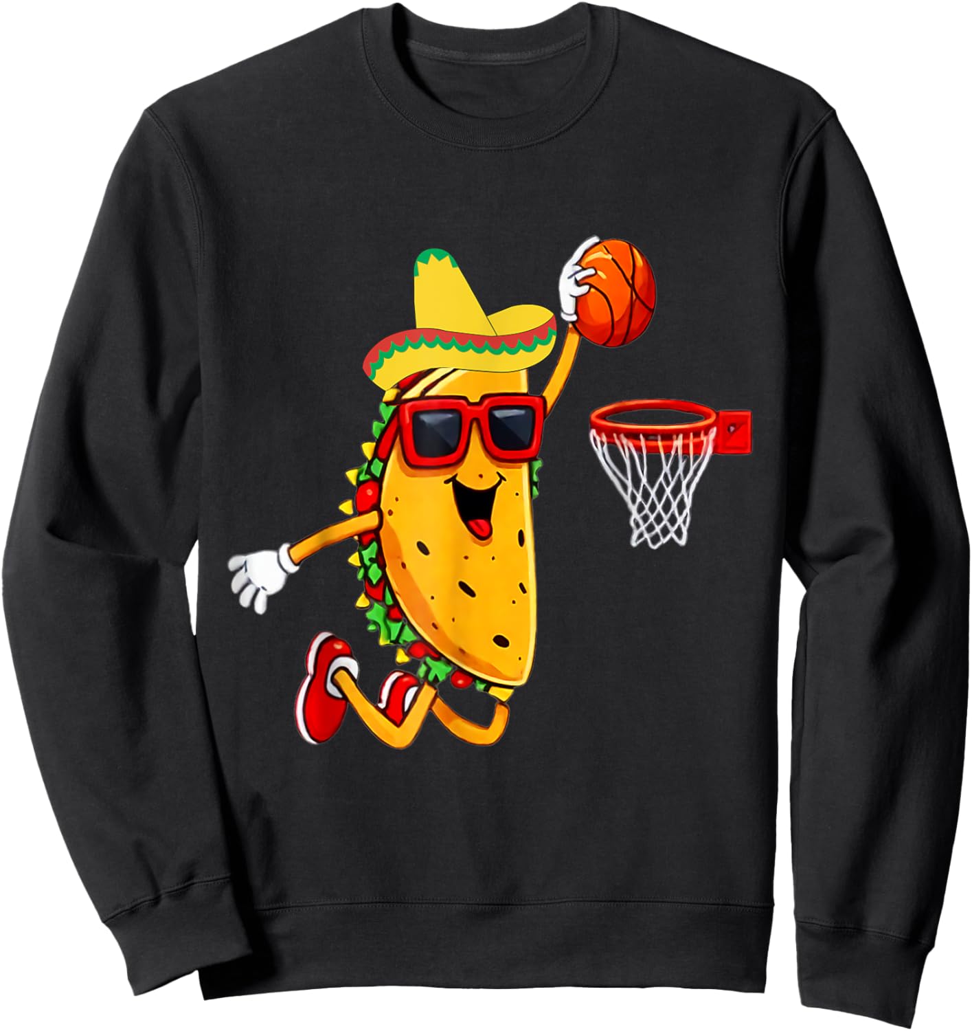 Taco Playing Basketball Mexican Food Dunking Cinco De Mayo Sweatshirt - Sweatshirt | Black