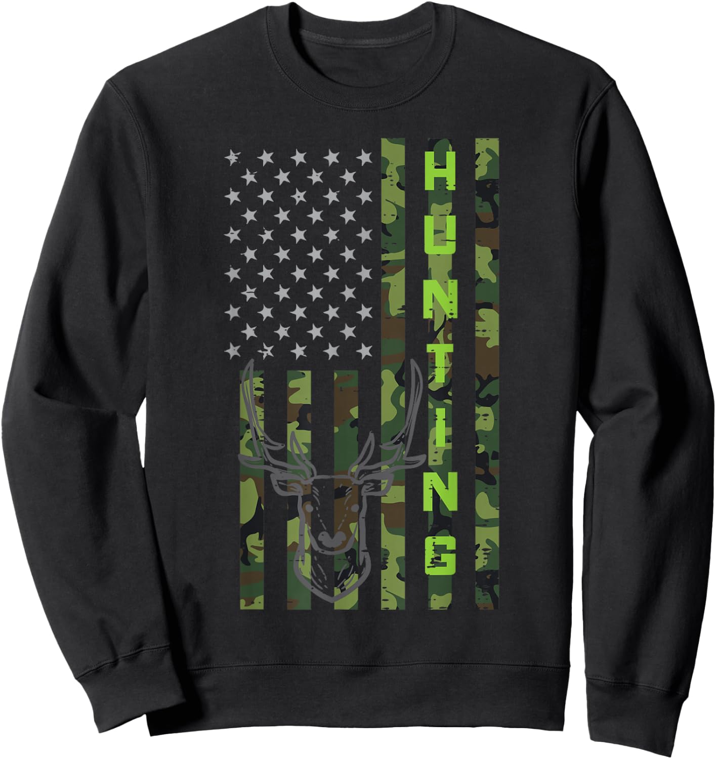 Deer Hunting Camo US Flag Hunter Buck America Men Women Kids Sweatshirt - Sweatshirt | Black