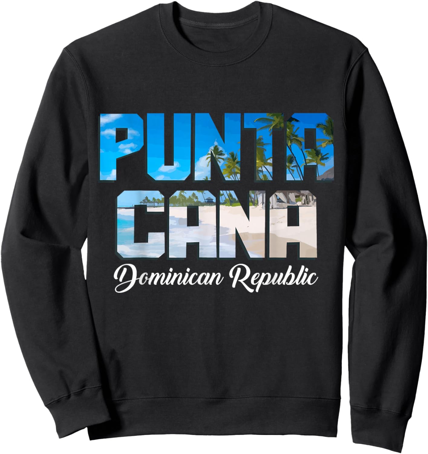 Punta Cana Vintage Souvenir Beach Surfer Dominican Republic , Black Sweatshirt - Sweatshirt | Black