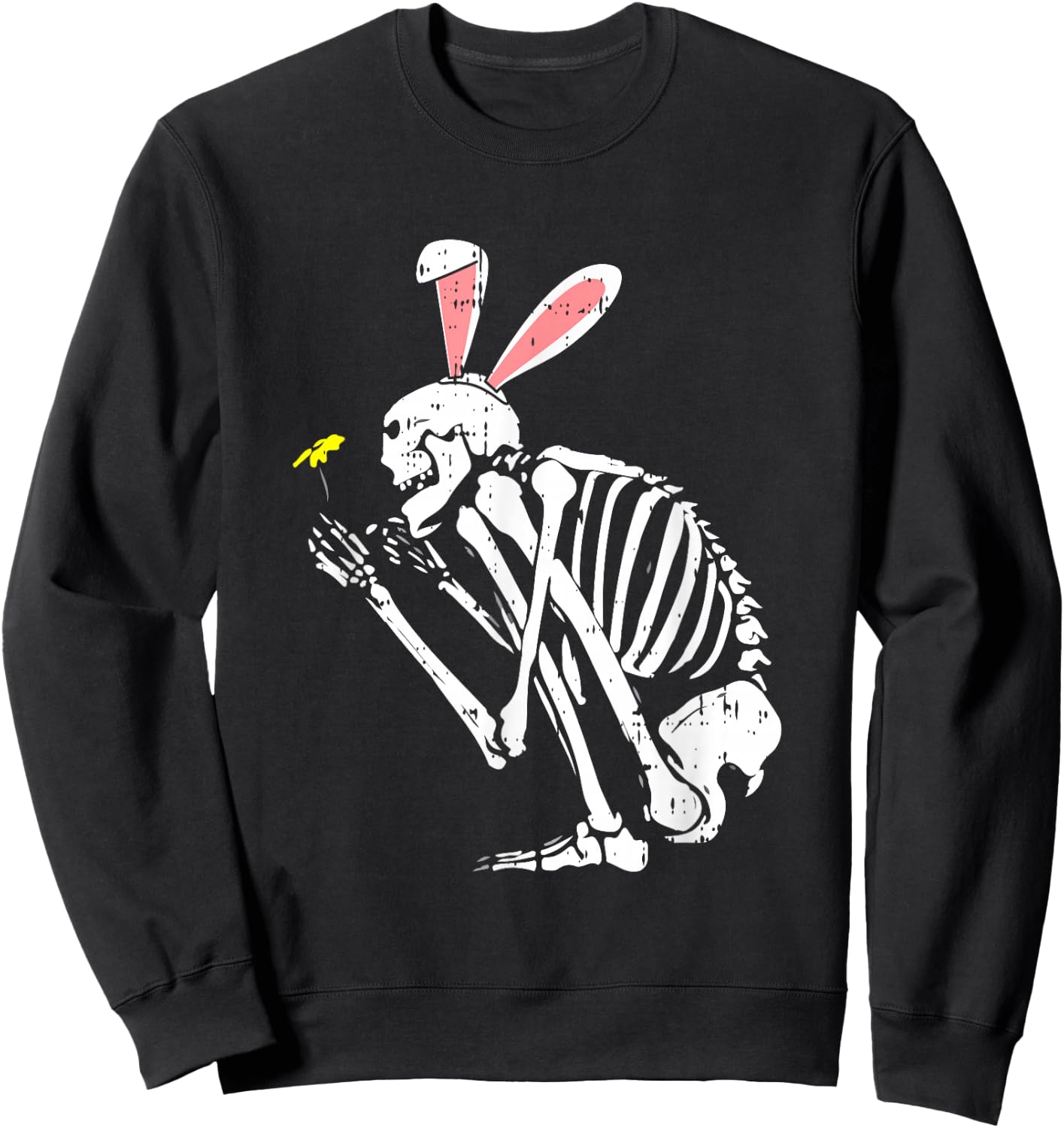 Skeleton Bunny Ears Easter Egg Hunting Bones Spring Sweatshirt - Sweatshirt | Black