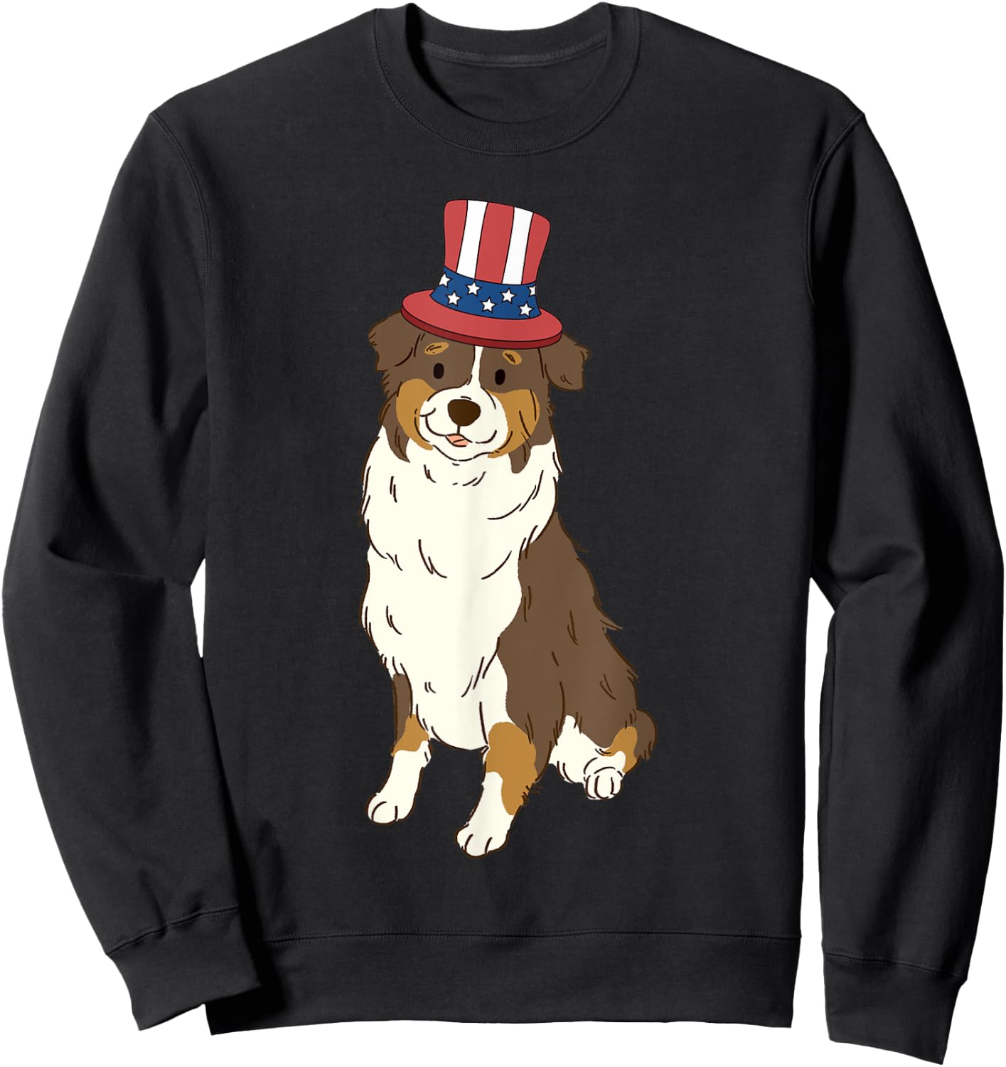 Red Tri Australian Shepherd Dog 4th of July US American Flag Sweatshirt - Sweatshirt | Black