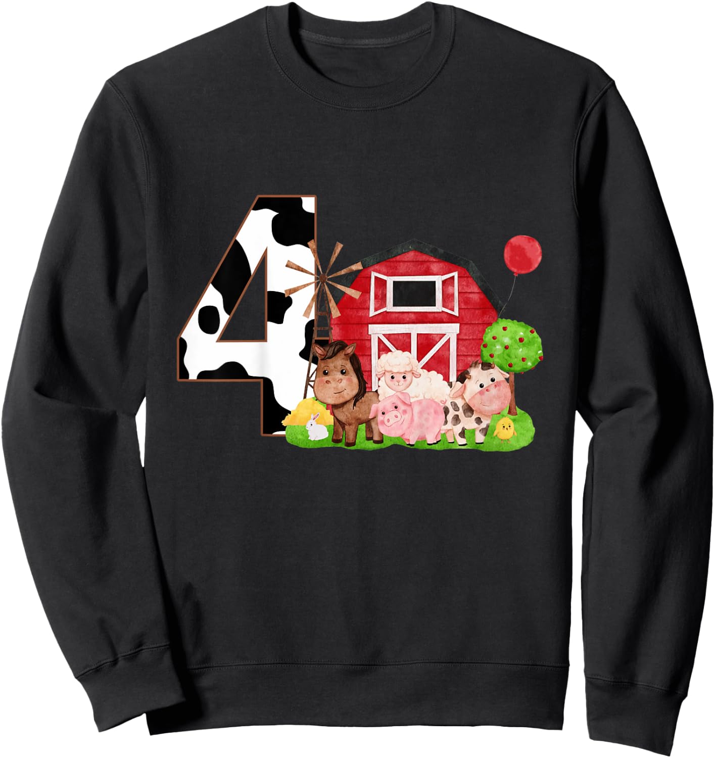 Kids Oink Baa Neigh Cluck Moo I'm 4 Yrs Old Farm Theme Birthday Sweatshirt - Sweatshirt | Black
