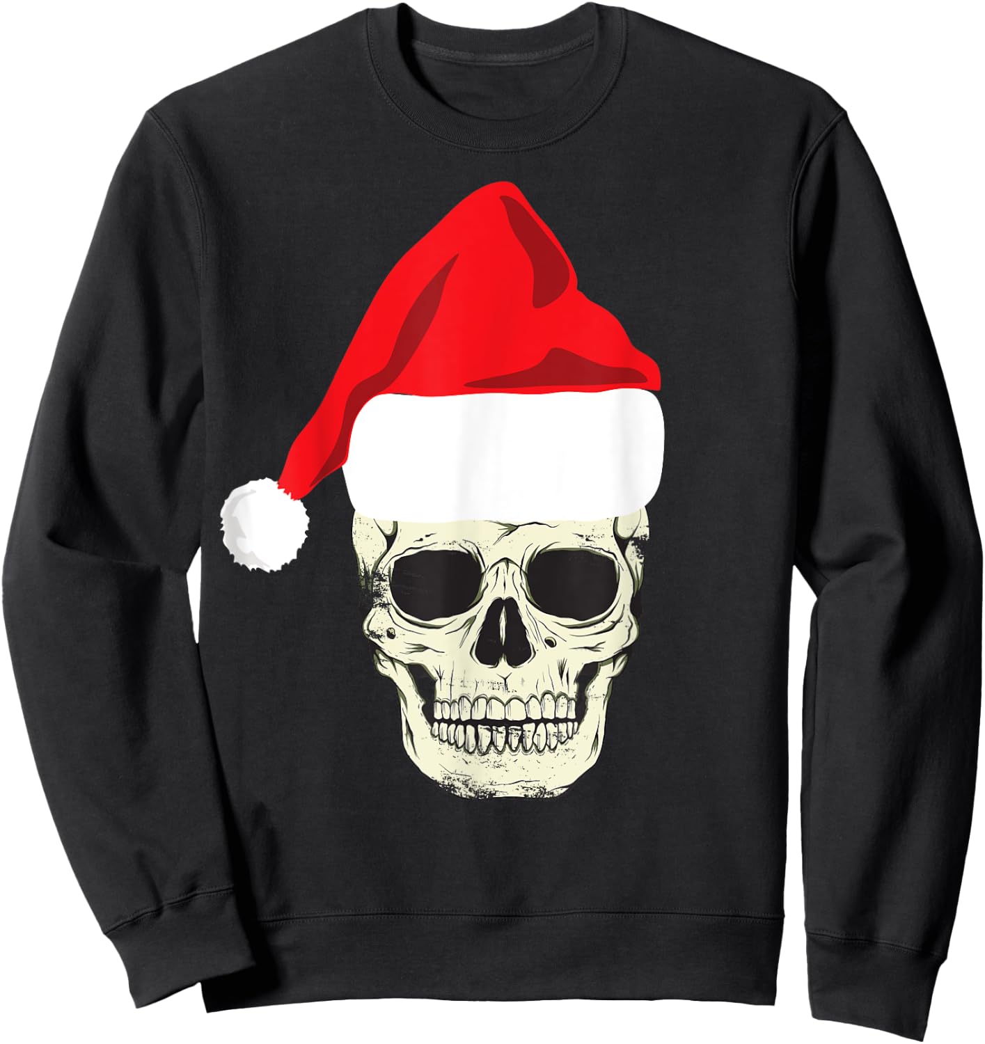 Skull In Santa Hat Christmas Skeleton Christmas Sweatshirt - Sweatshirt | Black