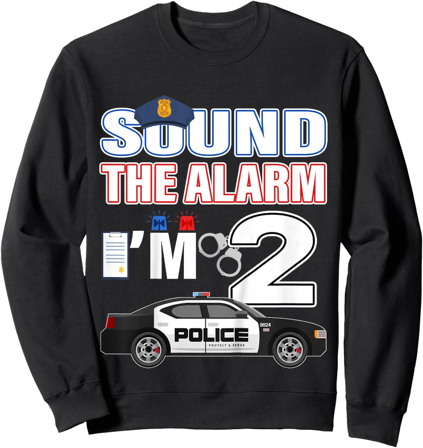 Police Car 2nd Birthday Boy 2 year old Cop Policeman Officer Sweatshirt - Sweatshirt | Black