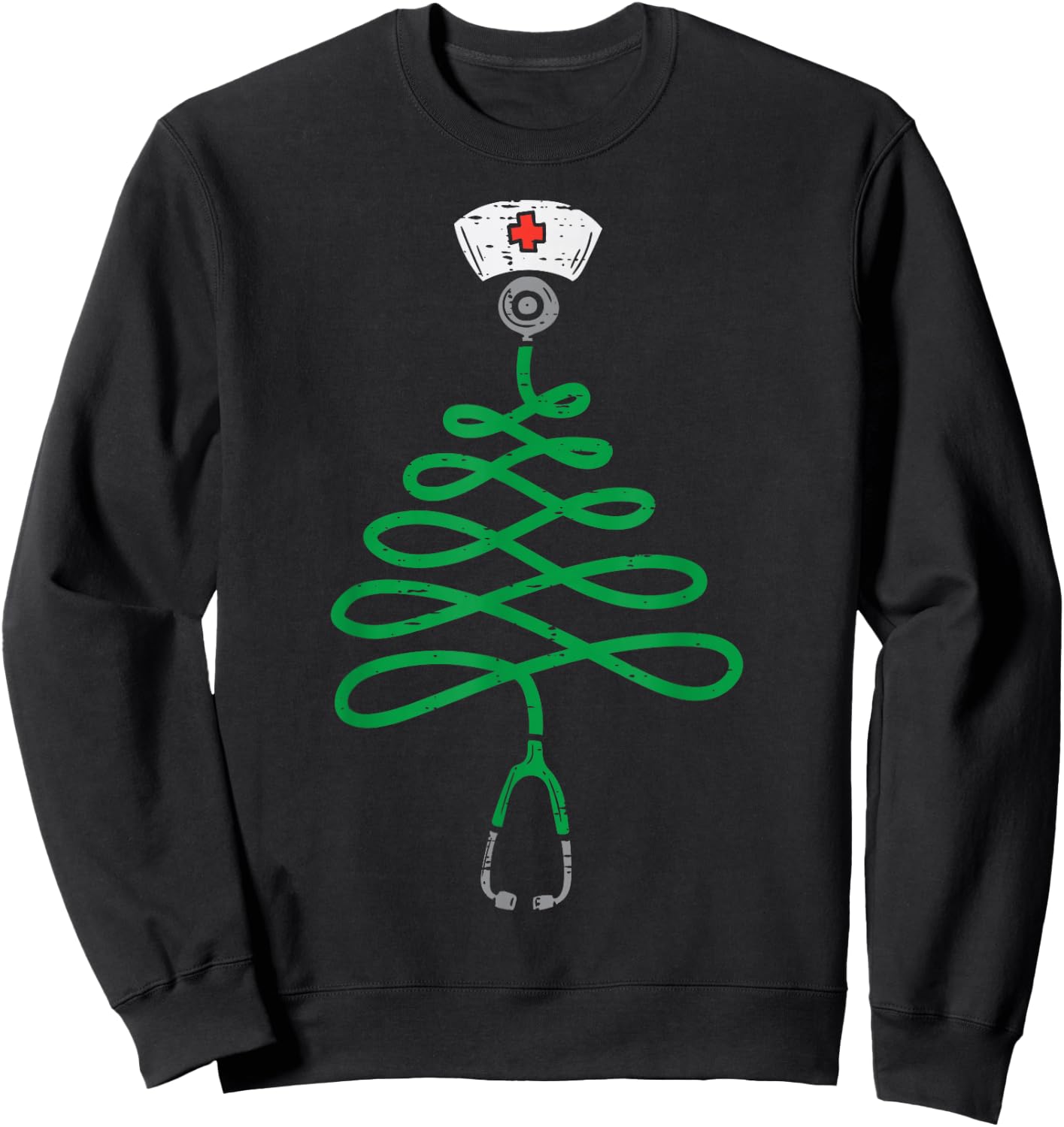 Stethoscope Christmas Tree Nurse Christmas Scrub Top Xmas Sweatshirt - Sweatshirt | Black