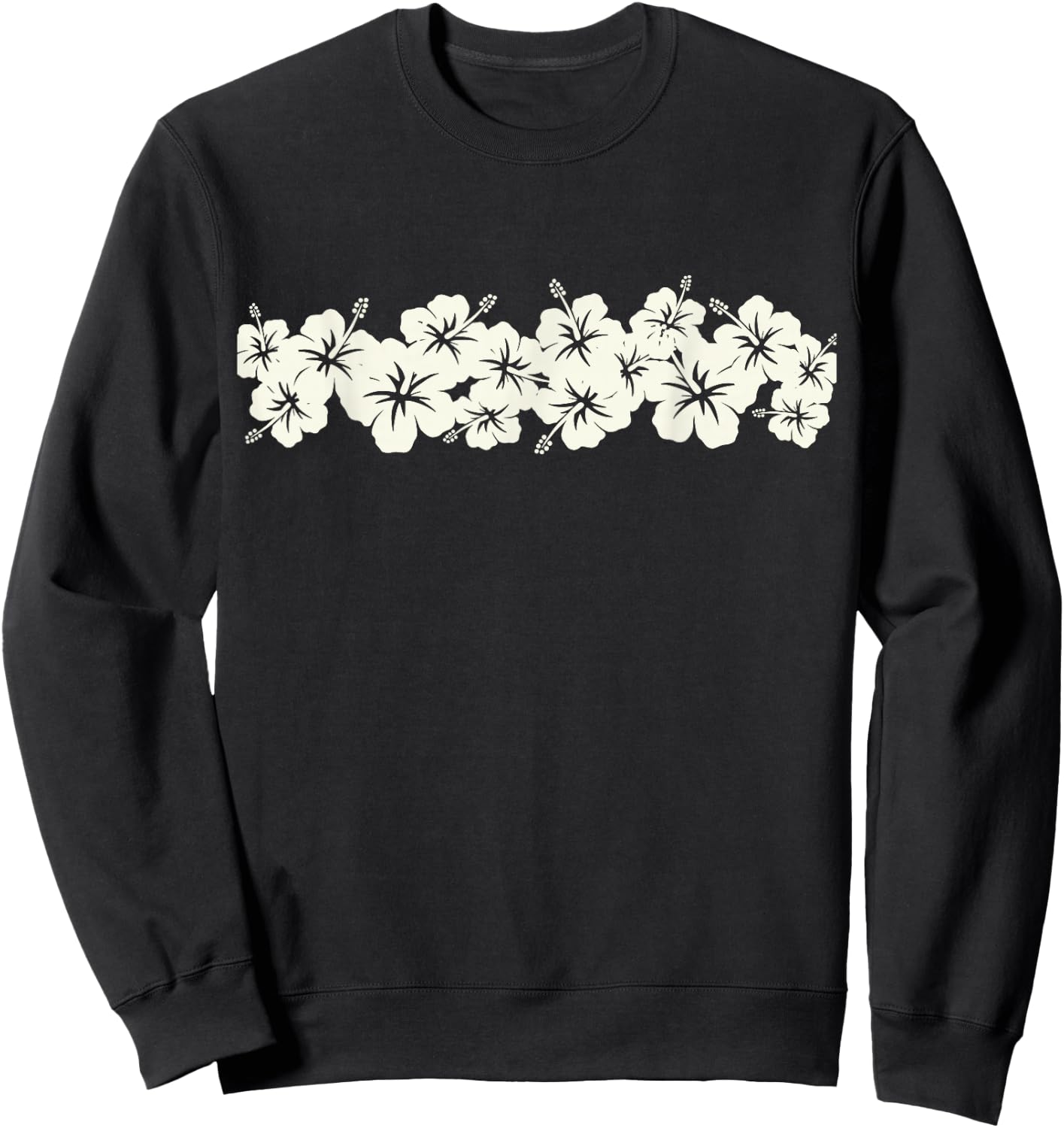 Surfer Style Vintage Floral | Hibiscus Flower Row 1970s Sweatshirt - Sweatshirt | Black