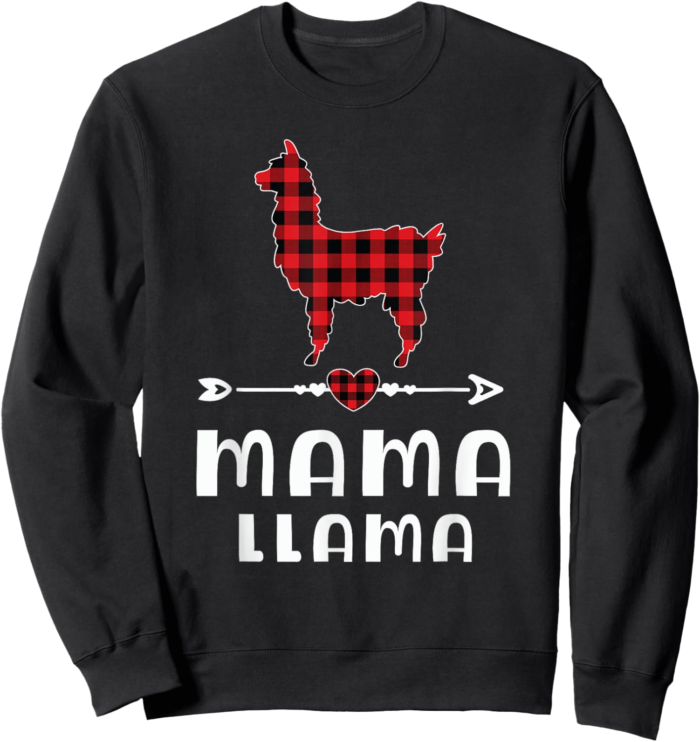 Mama Llama Christmas Pajama Red Plaid Buffalo Family Sweatshirt - Sweatshirt | Black