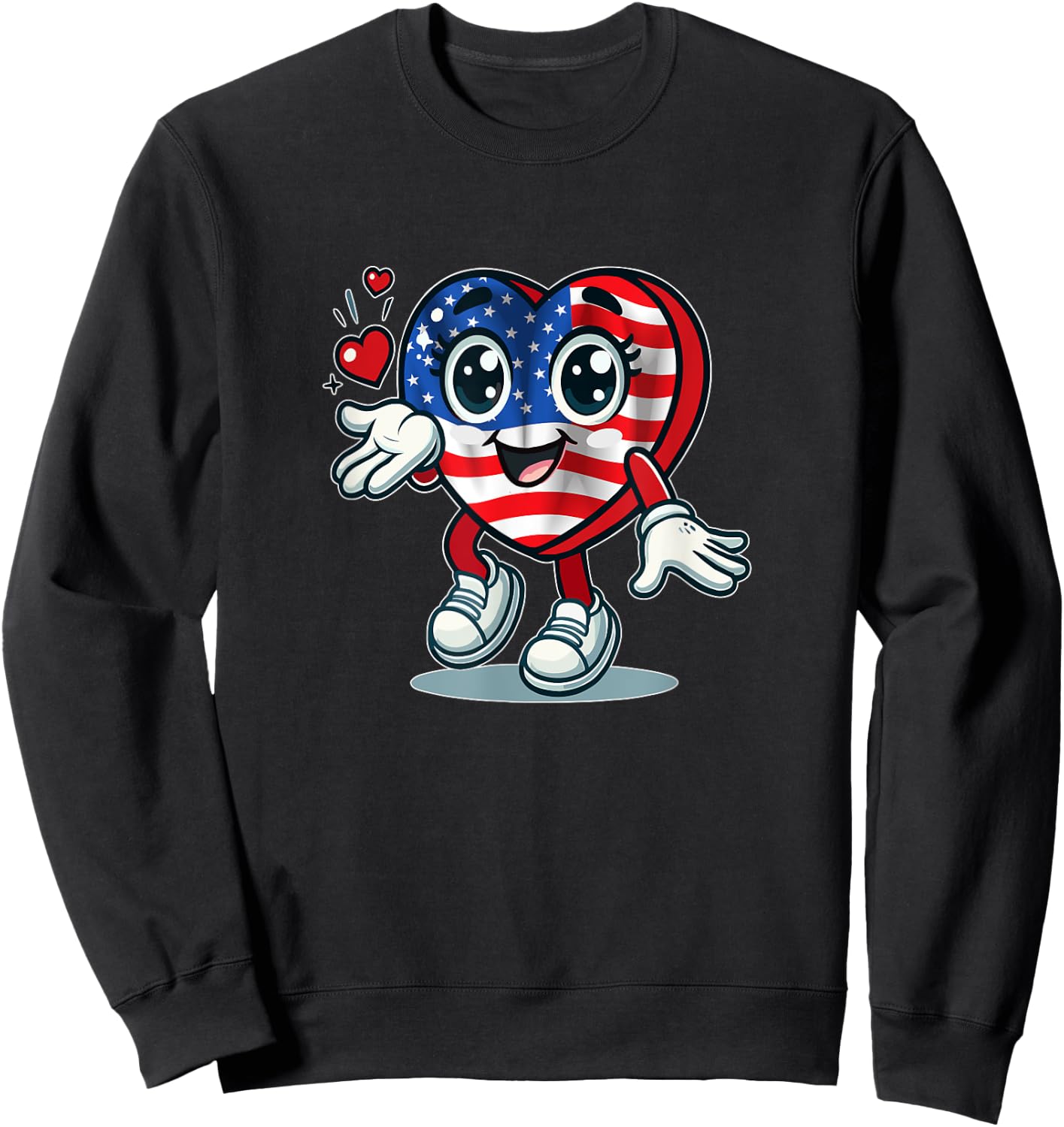 Cœur Mignon Avec Drapeau Américain / Love Usa Cartoon Design Sweatshirt - Sweatshirt | Black