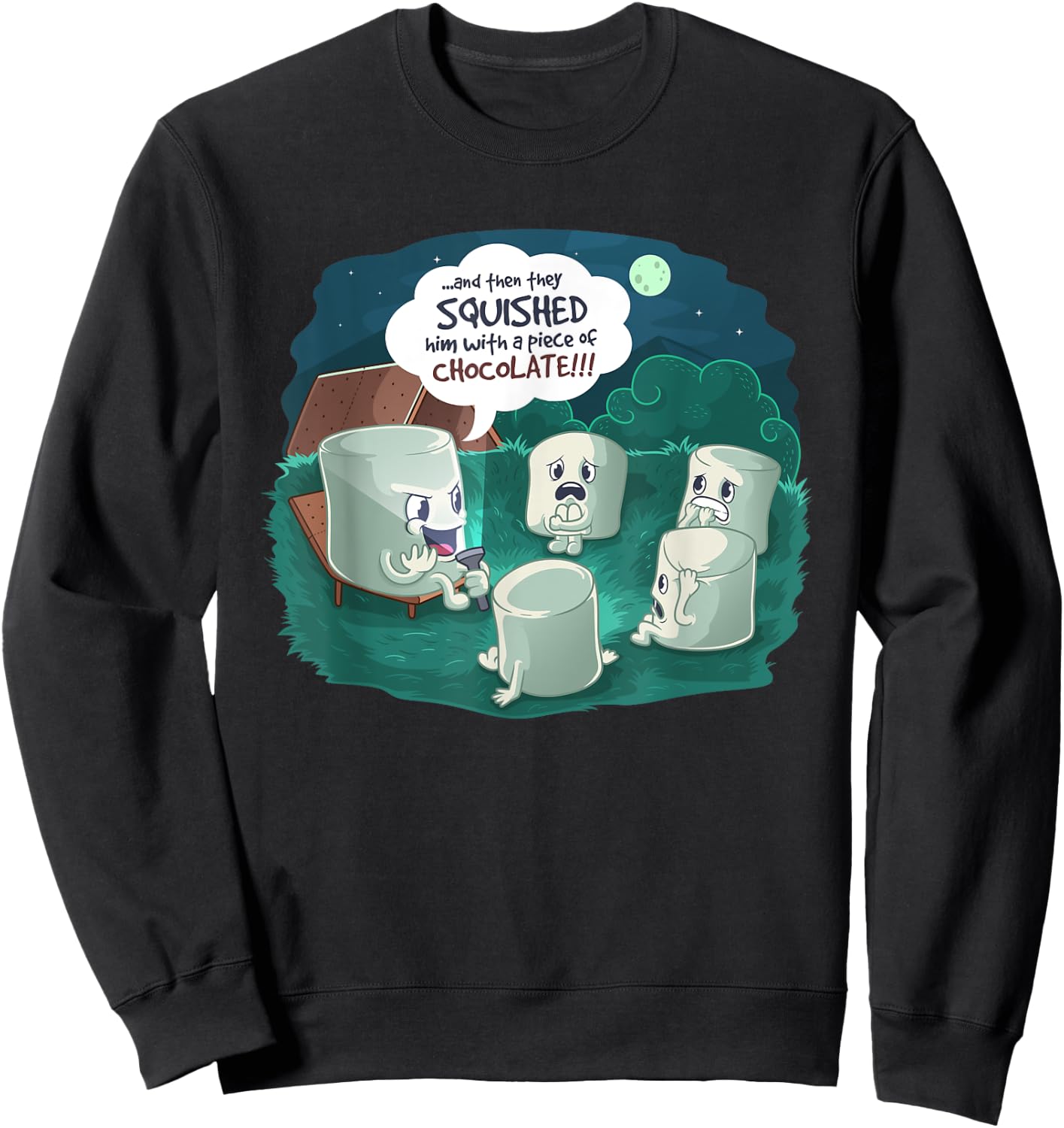 Funny Cute Marshmallow Scary Campfire Story Sweatshirt - Sweatshirt | Black