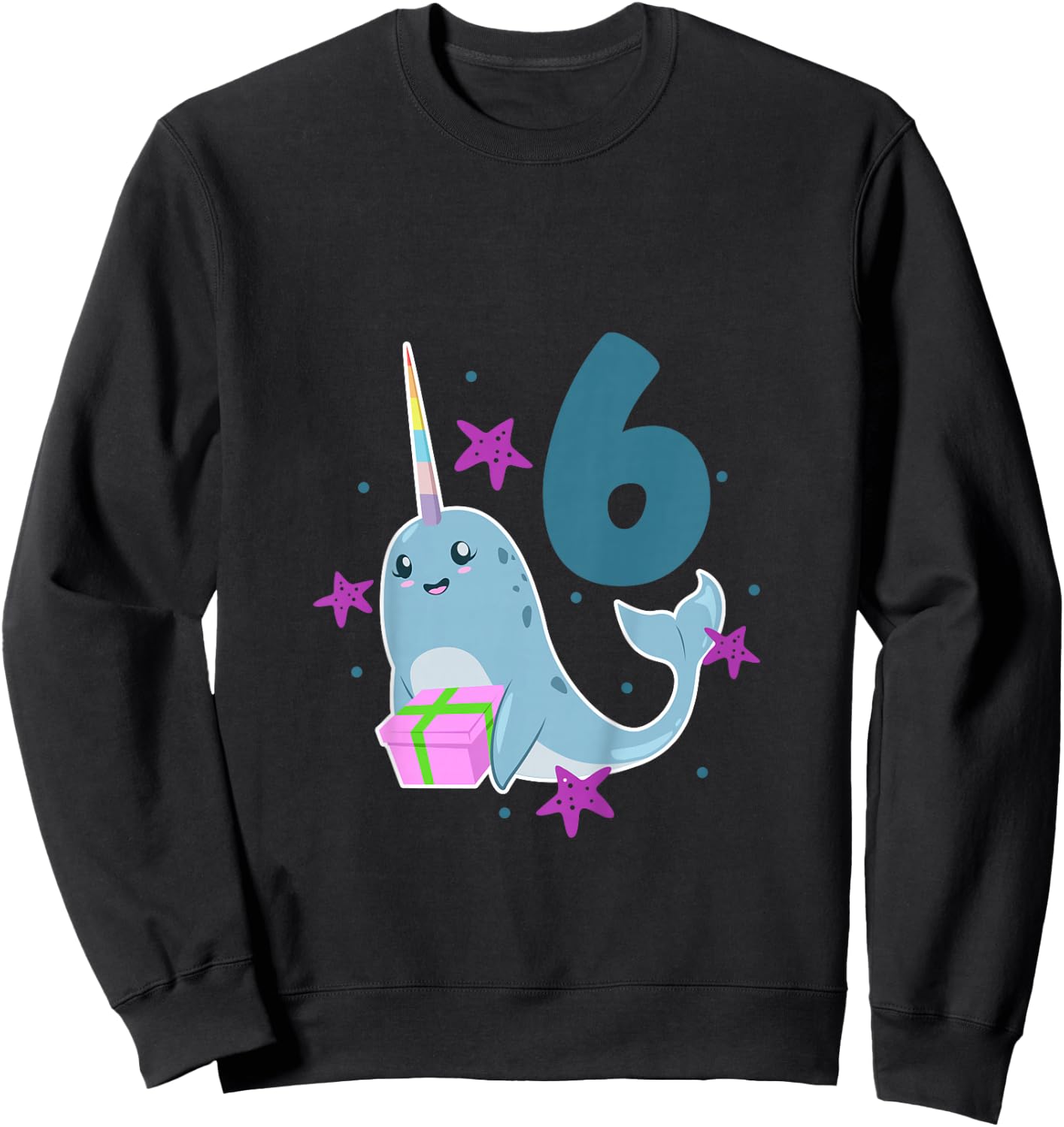 Kids I am 6 with narwhal - kids birthday 6 years old Sweatshirt - Sweatshirt | Black