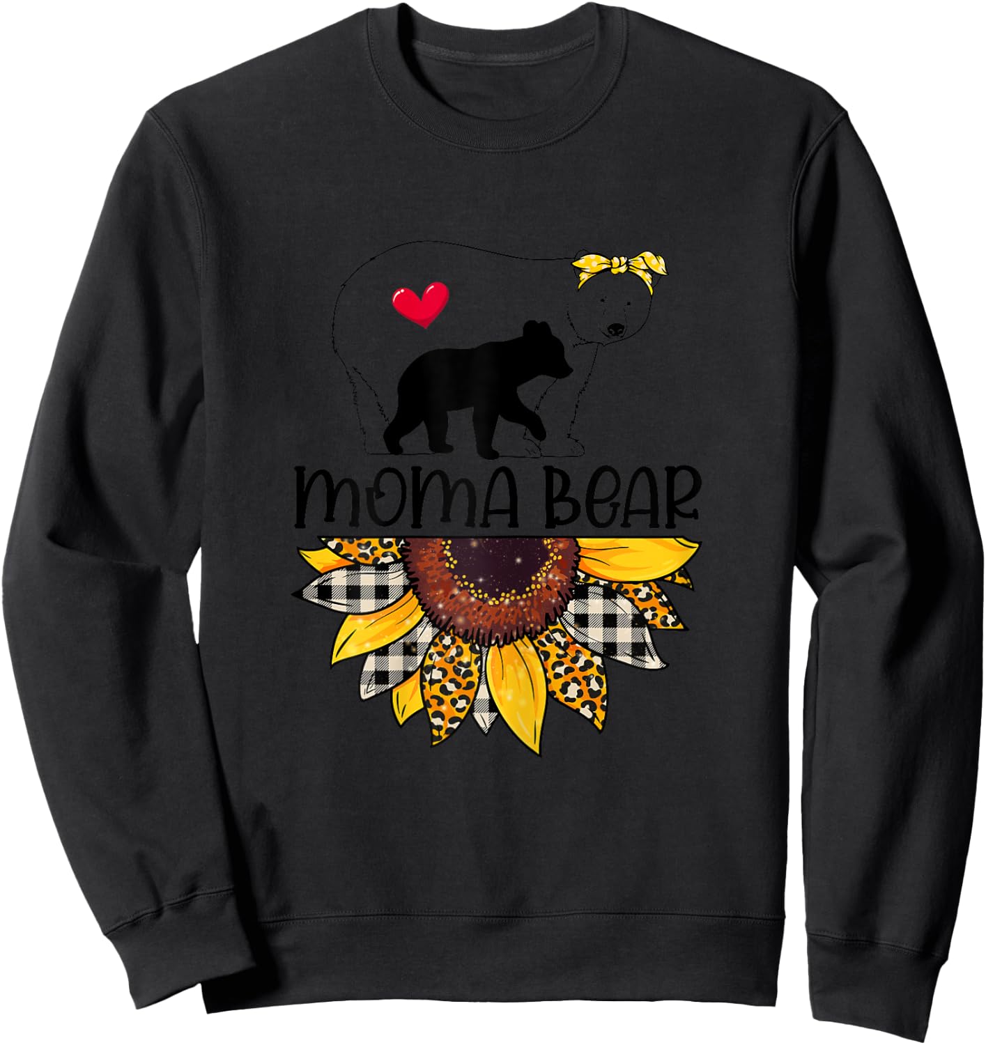 Moma Bear Sunflower Leopard Mother's Day Mom Grandma Sweatshirt - Sweatshirt | Black